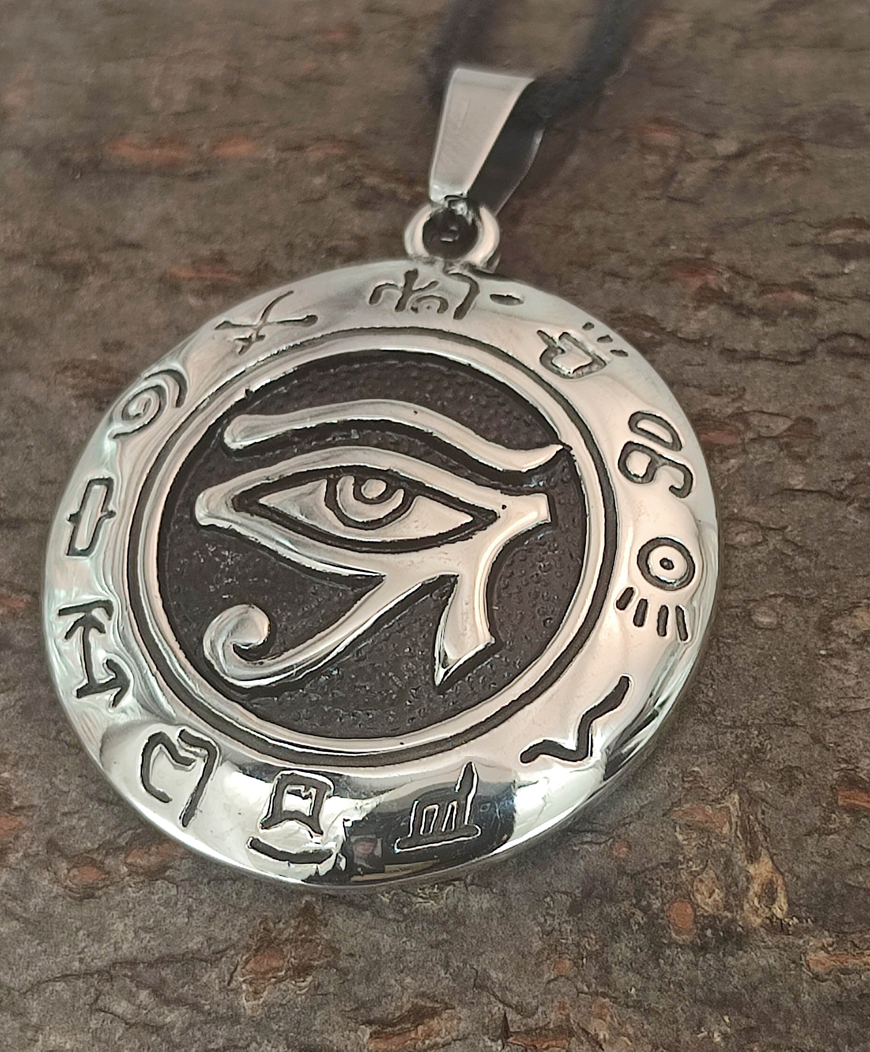 Horusauge Horus of Schutz Kettenanhänger Edelstahl Amulett Leather Dreieck des Auge Kiss