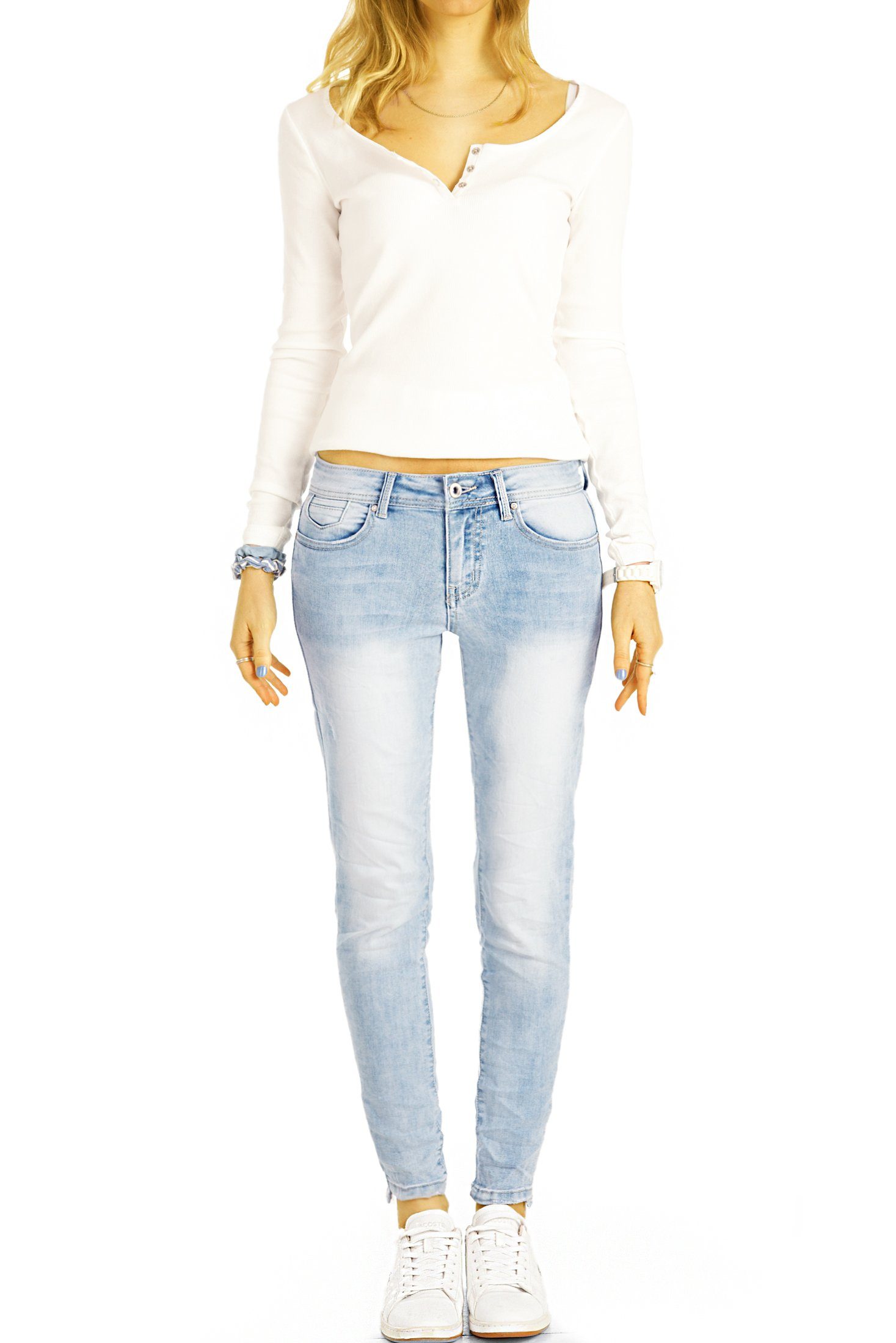 - röhrige Hüftjeans Waist be Stretch - enge j1m-1 Damen Jeans Low Stretch-Anteil, styled mit Skinny-fit-Jeans 5-Pocket-Style