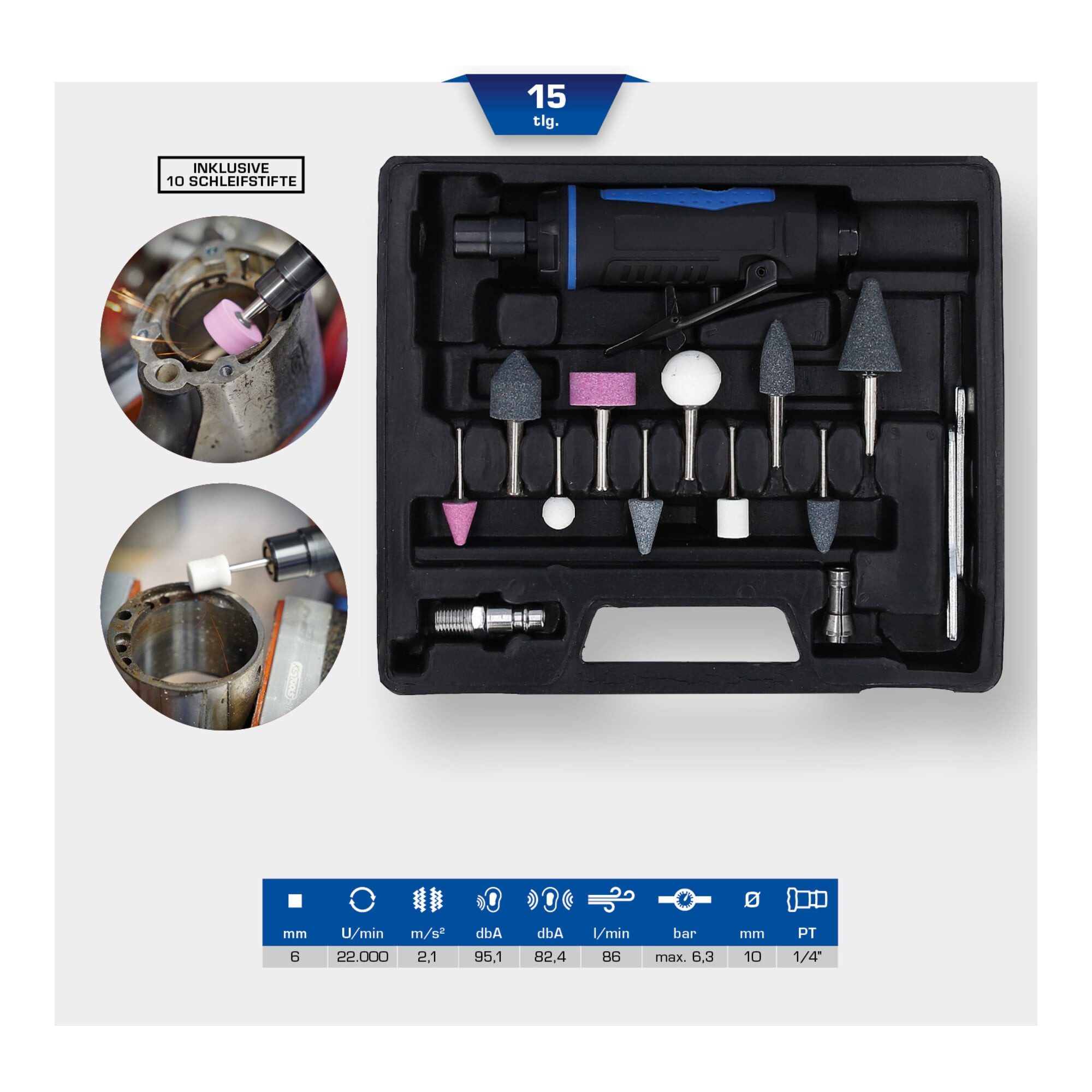 Brilliant Tools Druckluft-Stabschleifer Brilliant Tools Mini Druckluft-Stabschleifer-Satz, 15-tlg