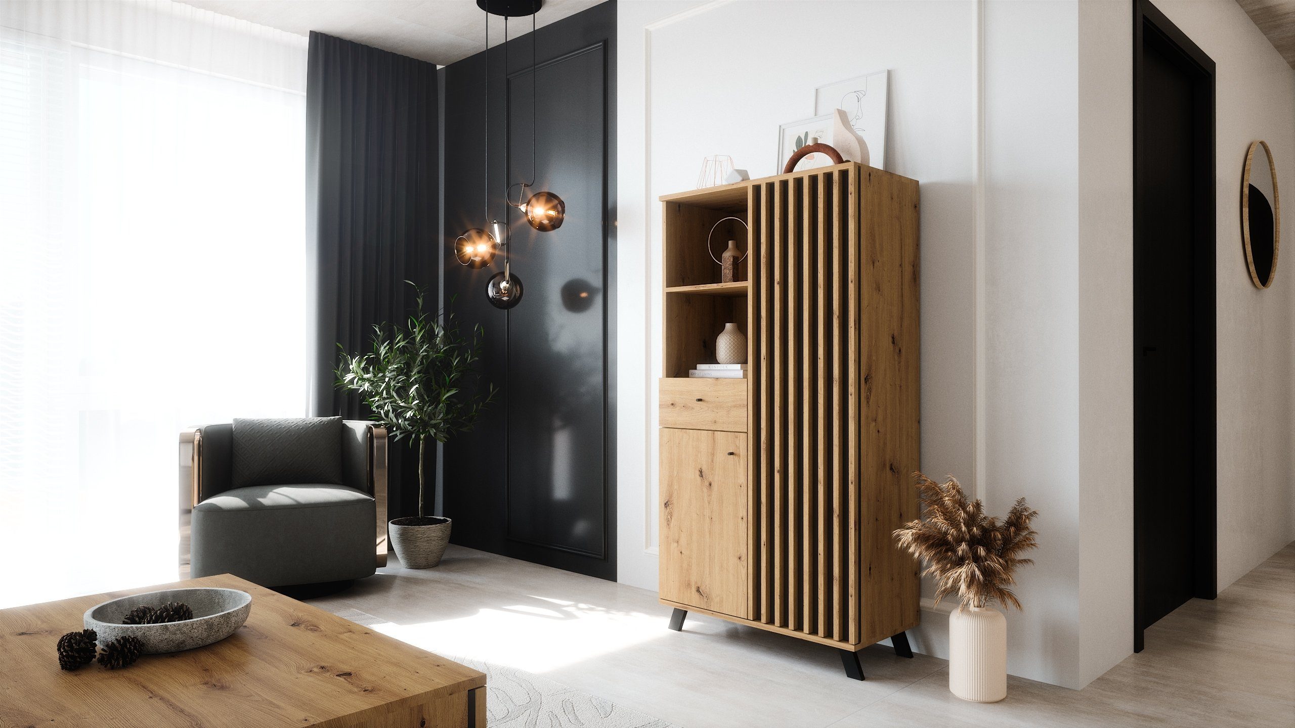 Newroom Highboard Barea, Wildeiche Highboard Modern Wandpaneel Vintage Side günstig online kaufen
