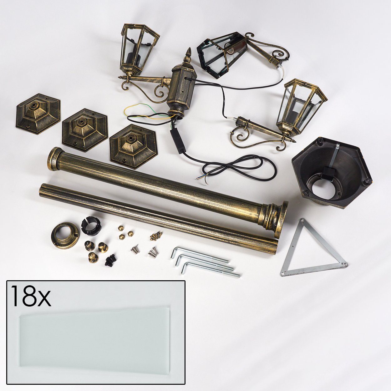 hofstein Außen-Stehlampe Wegeleuchte aus Metall/Glas in Goldfarben-Braun/Weiß, ohne Leuchtmittel, Kandelaber, Gartenbeleuchtung IP44, 3xE27, ohne Leuchtmittel