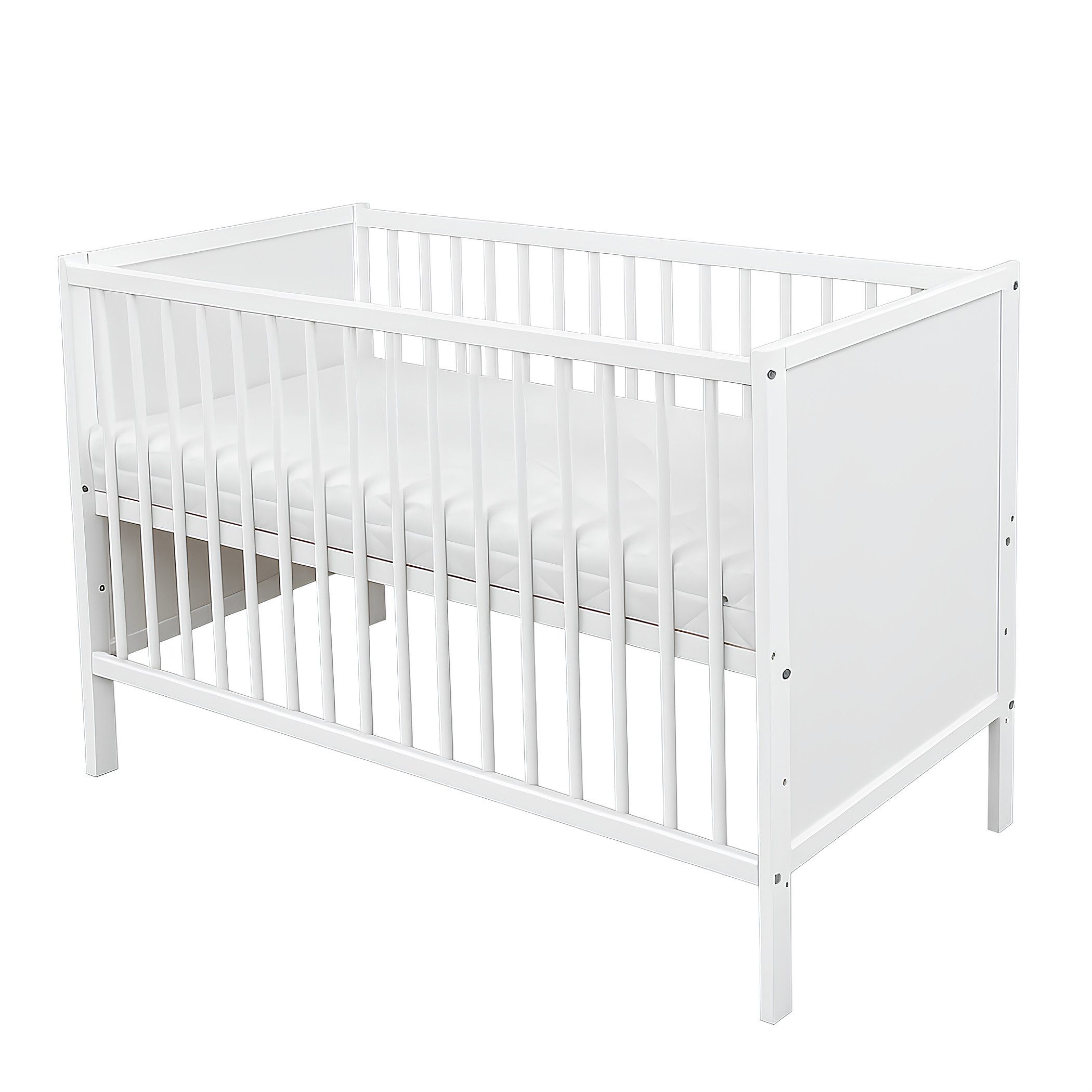 Baby-Delux Babybett Lina, Kinderbett 60x120 cm weiß höhenverstellbar mit Schutzgitter Matratze