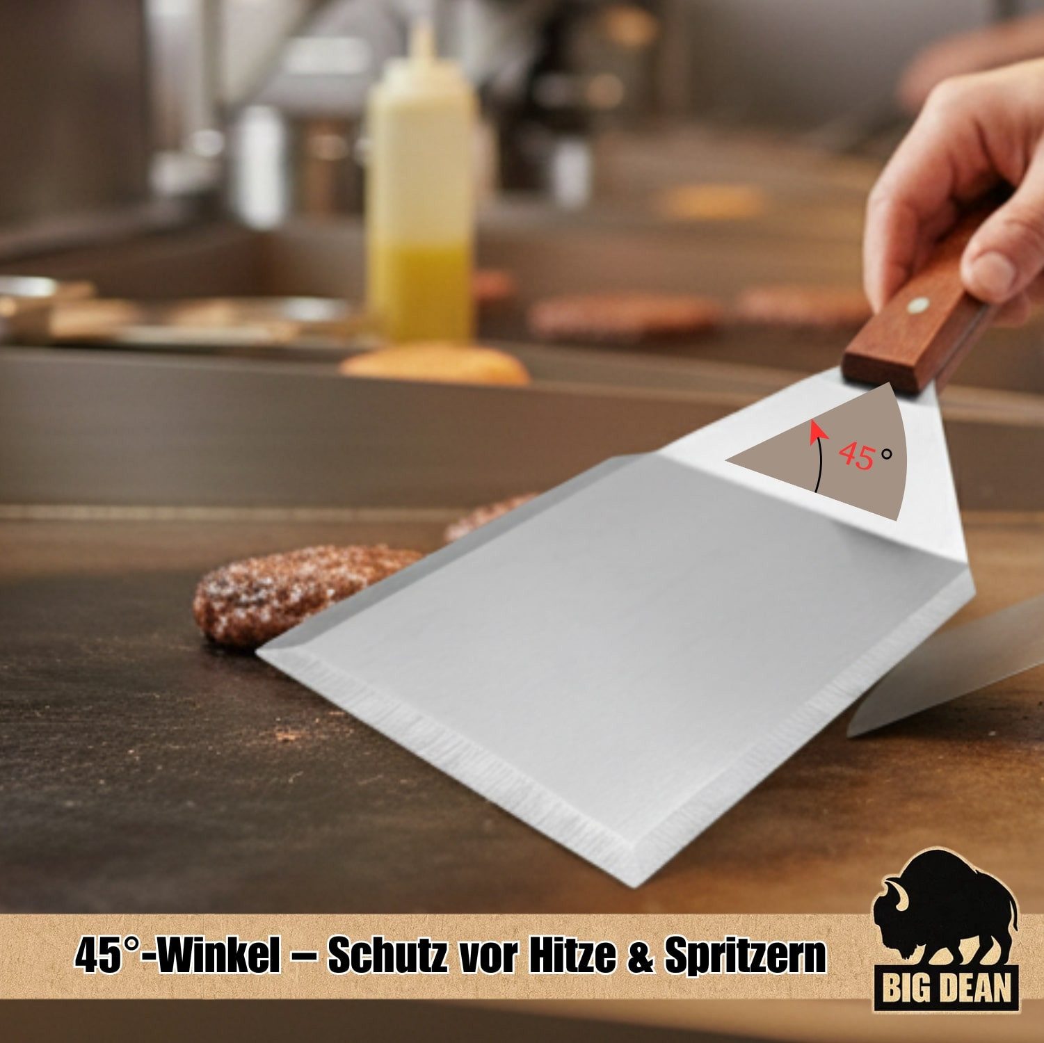 BigDean Grillspachtel 2er Set Grillspachtel Edelstahl + Holfgriffe, Spachtelset Für Grillspaß aus Edelstahl – Bild 5 von 5