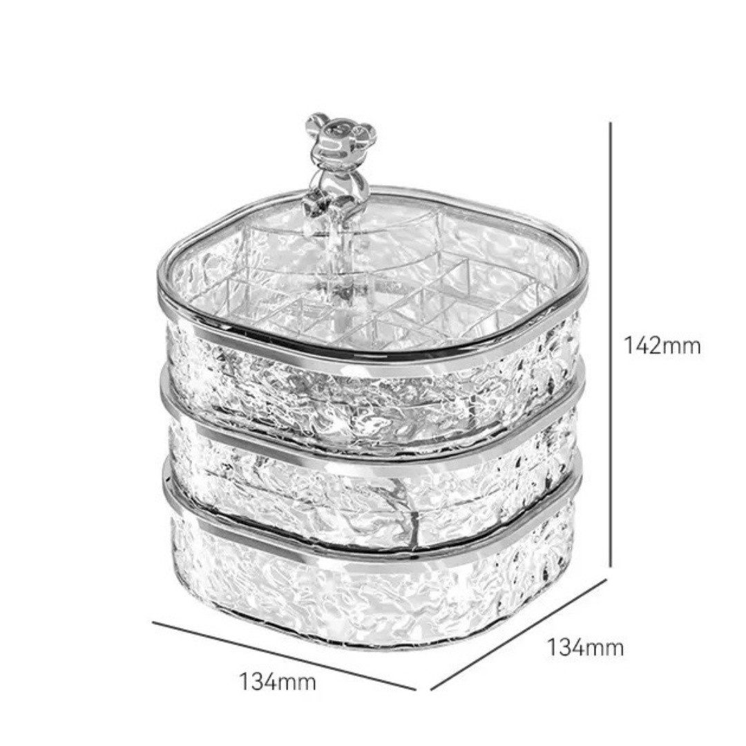 HoyoLee Handels GmbH Aufbewahrungsbox 3-stöckige Schmuckbox mit Wellenmuster und durchsichtigem Deckel