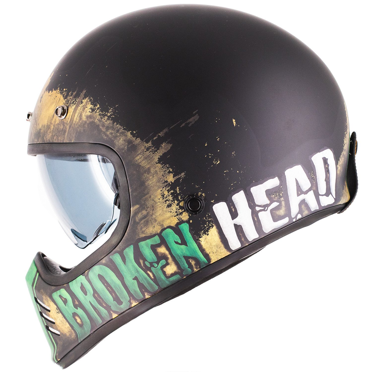 Broken Head Motocrosshelm Rusty Rider Grün, Old-School Optik