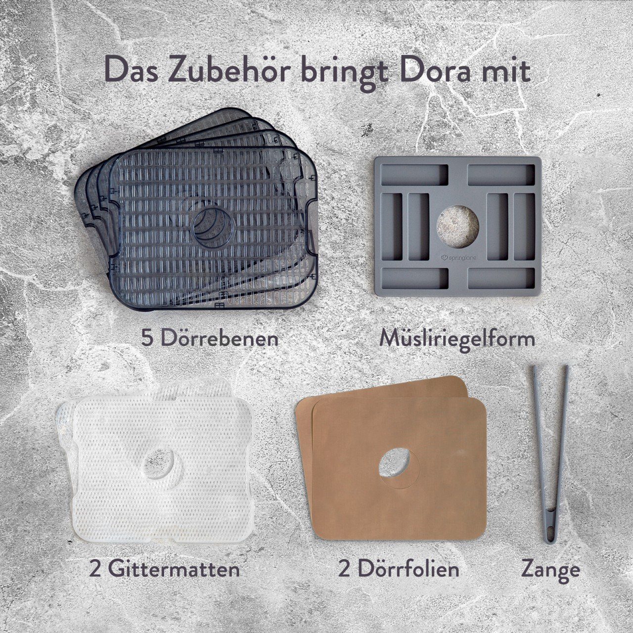 Springlane Dörrautomat Dora aus Edelstahl für Obst, Fleisch und Kräuter 400,00 W, LCD-Display, Spühlmaschinengeeignet, höhenverstellbare Dörrebenen