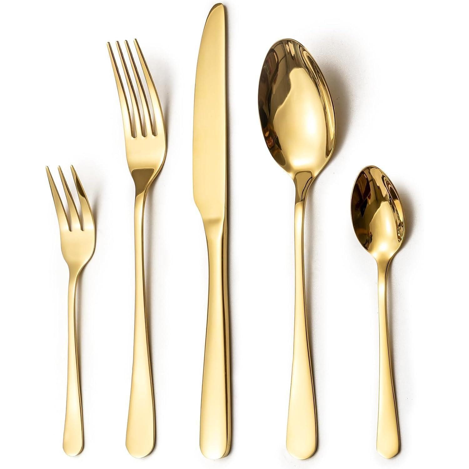 LuxusKollektion Kochbesteck-Set Besteckset Edelstahl Spiegelpoliert Messer Gabel Löffel 60 Stück gold