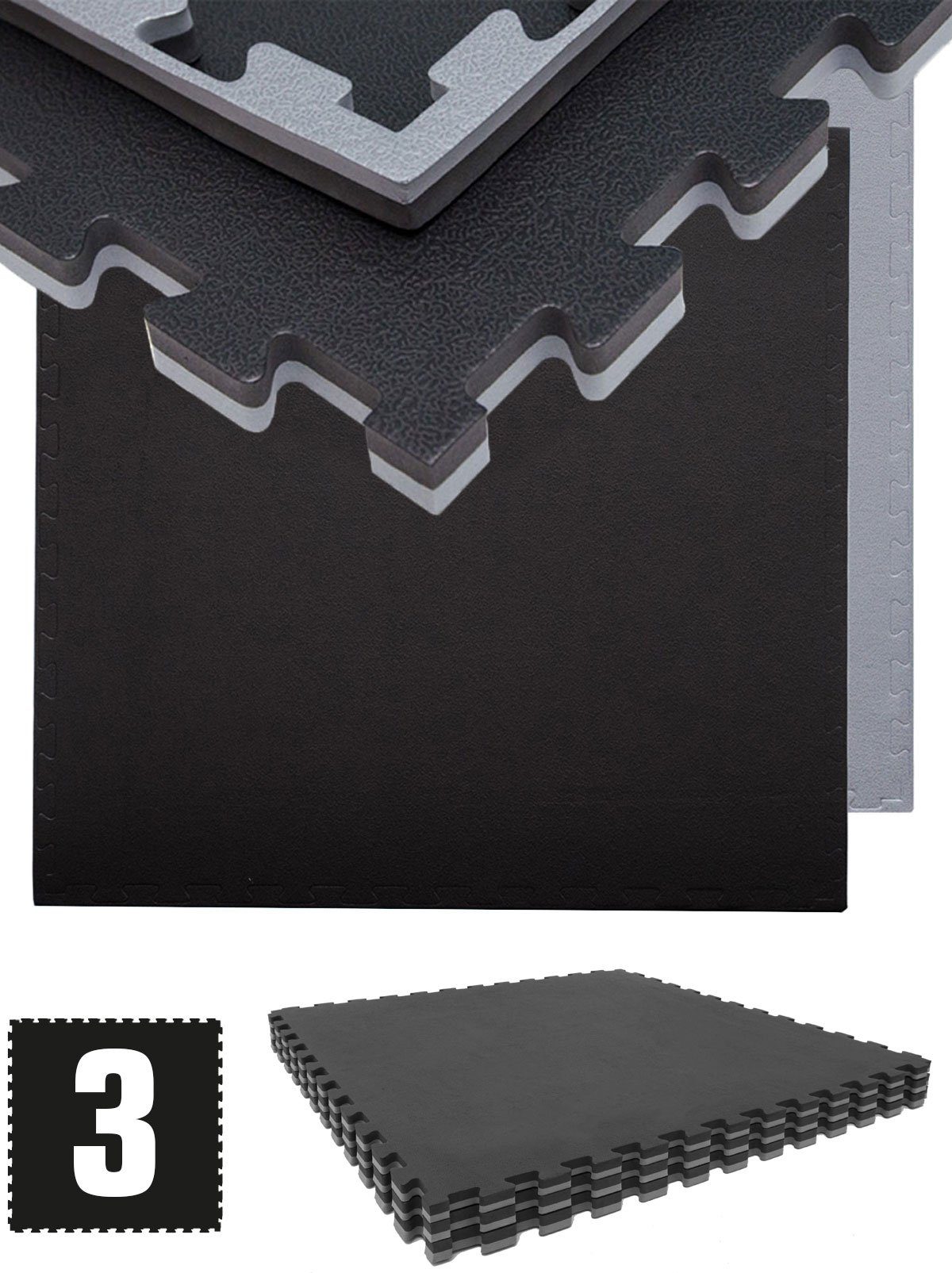 Fitnessmatte für Zuhause - 2,4 m² Trainingsmatte mit Rand - 3 Große Home Gym Matten
