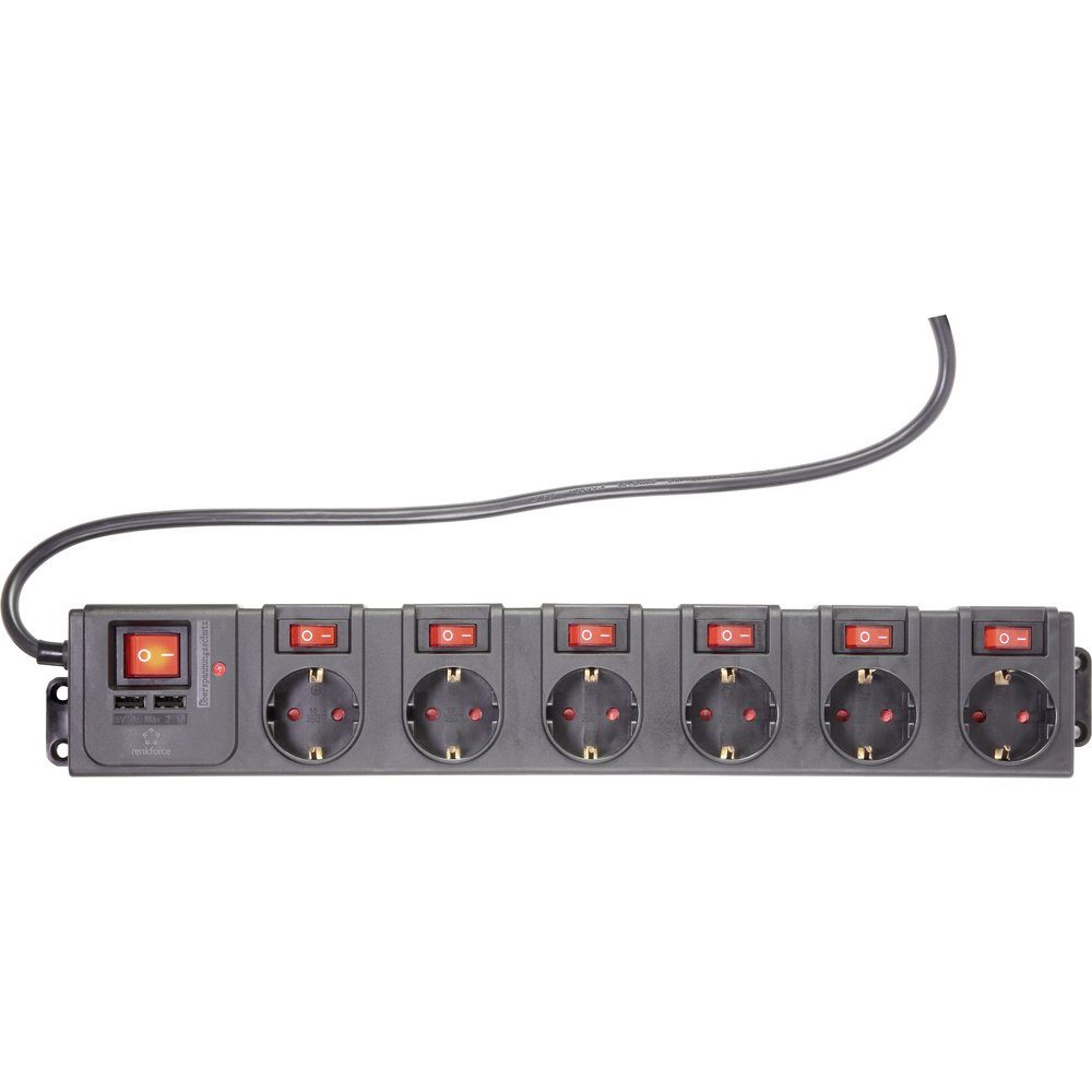 Renkforce Renkforce RF-3313344 Überspannungsschutz-Steckdosenleiste Schwarz Sch Steckdosenleiste (Kabellänge 1.50 m)