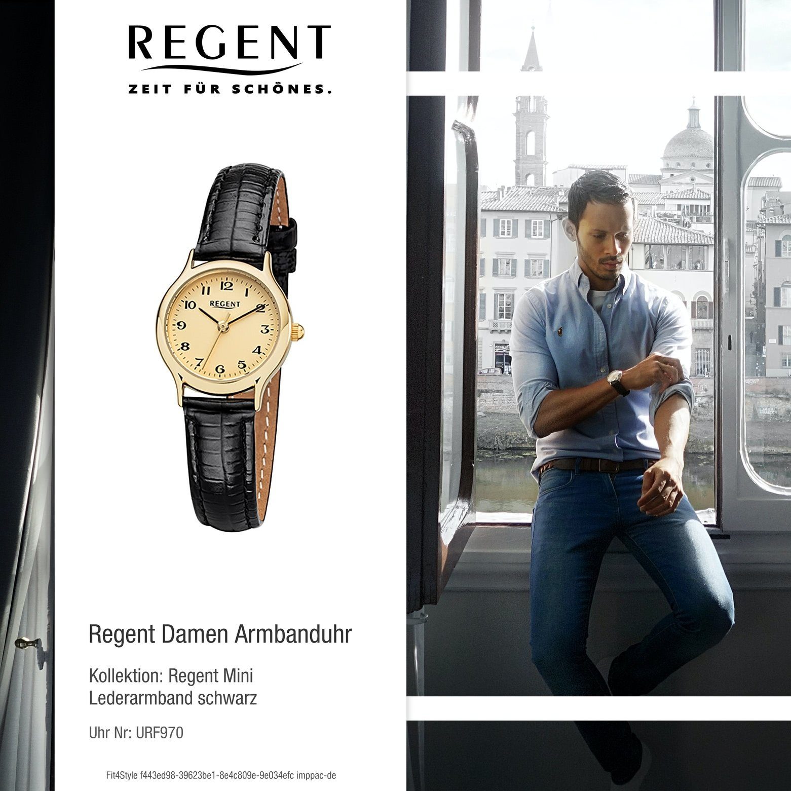 schwarz Regent Quarzuhr klein 24mm), Analog, Lederarmband Regent (ca. Damen Armbanduhr Damen-Armbanduhr rund,