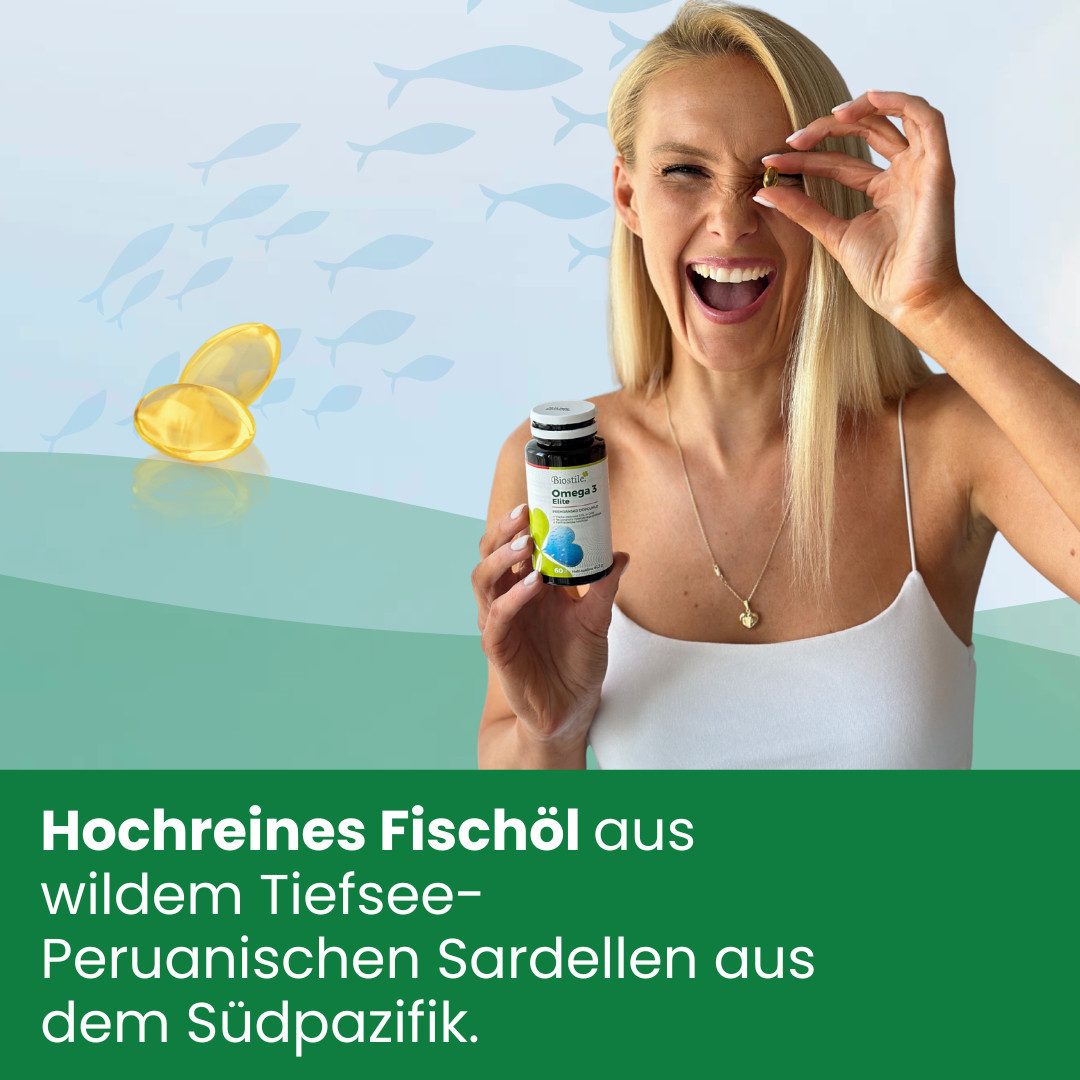 Biostile Omega 3, für Herz und Gehirn, hochrein aus Fischöl, Kapseln, 41,3 g, Aus wildem Sardellenöl, Anti-Reflux, 60 Kapseln