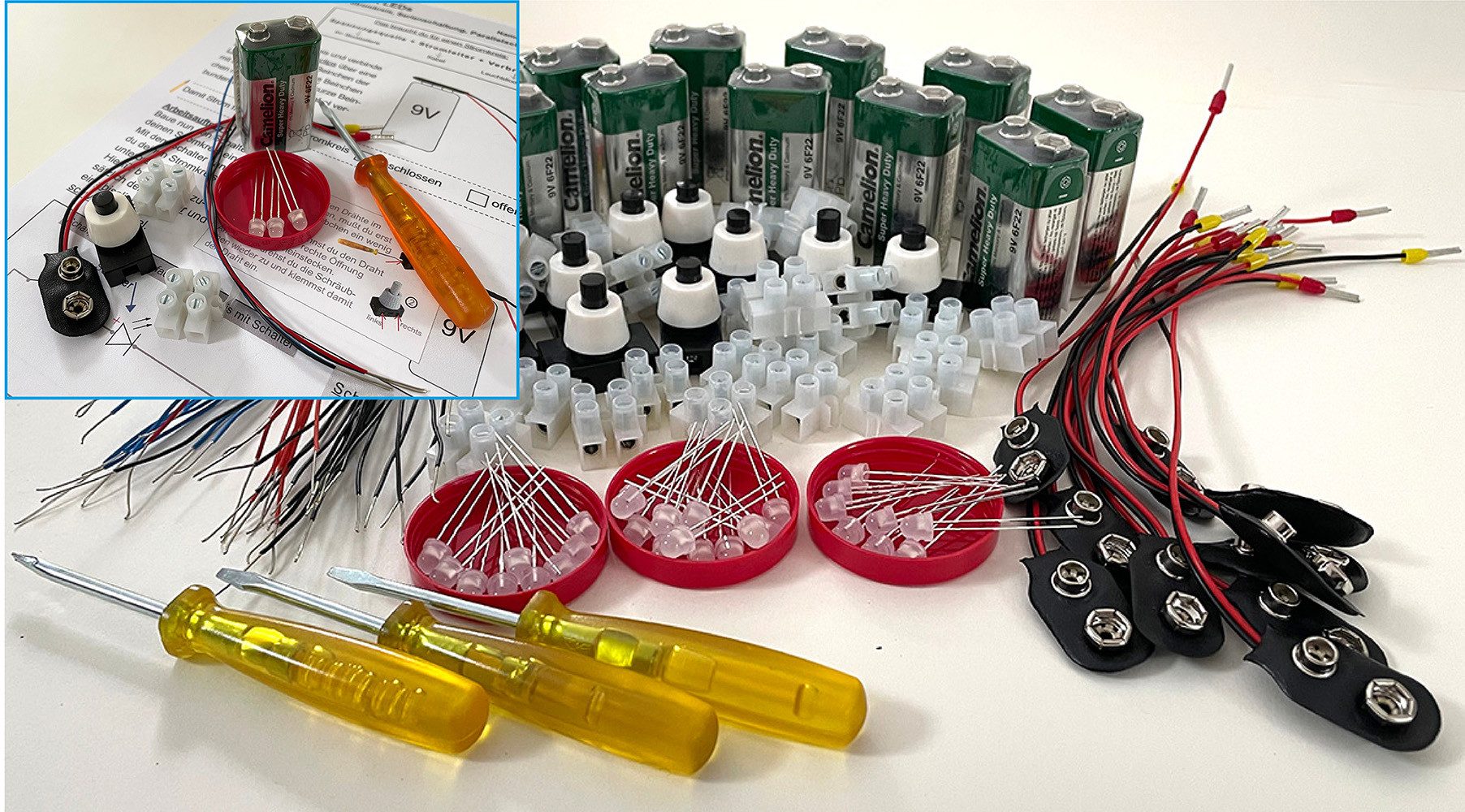 myExperimentSet Experimentierkasten "Stromkreis mit LEDs", (Schul-Set, für 10 Schüler-tlg), inklusive Arbeitsblatt