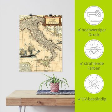Artland Wandbild Italienkarte, Landkarten (1 St), als Leinwandbild, Poster in verschied. Größen