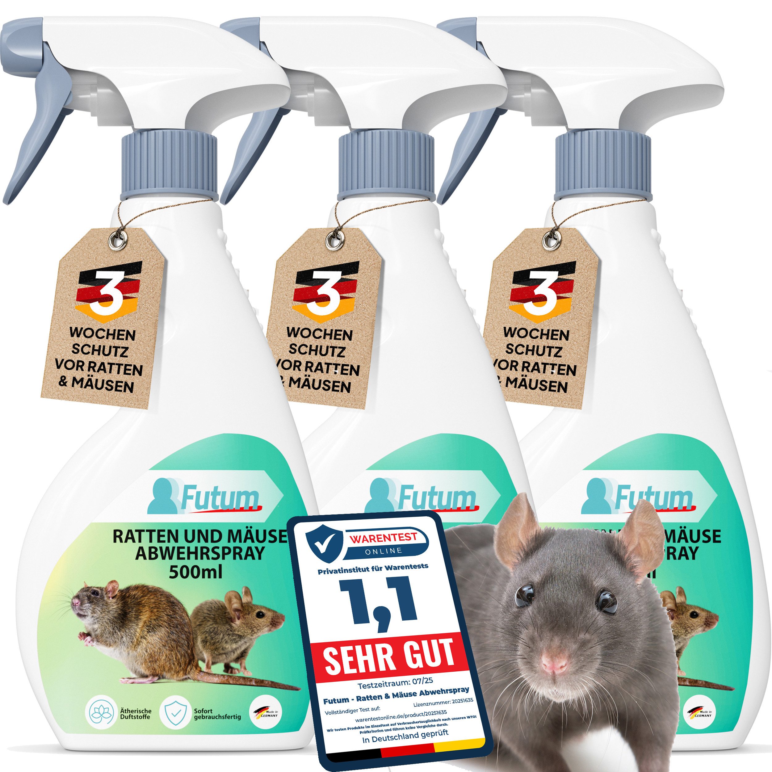 FUTUM Vergrämungsmittel Ratten & Mäuse Abwehrspray, 1.5 l, Präventiver Schutz, Vielseitig einsetzbar, Wirtschaftlich