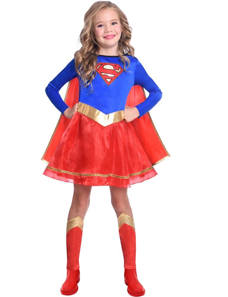 Amscan Kostüm Supergirl Kostüm für Mädchen - Rot Blau, DC Super Heroes Kinderkostüm