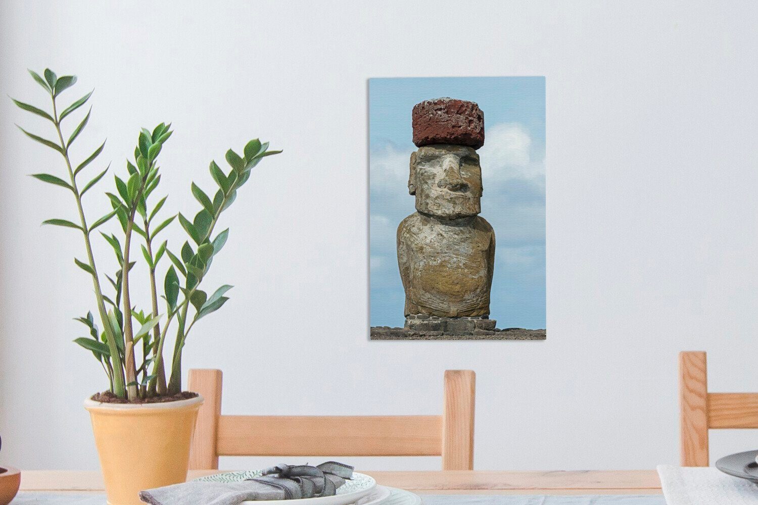 OneMillionCanvasses® inkl. der 20x30 Leinwandbild bespannt fertig Nahaufnahme (1 einer cm auf Leinwandbild Gemälde, St), Zackenaufhänger, Osterinsel, Moai-Statue