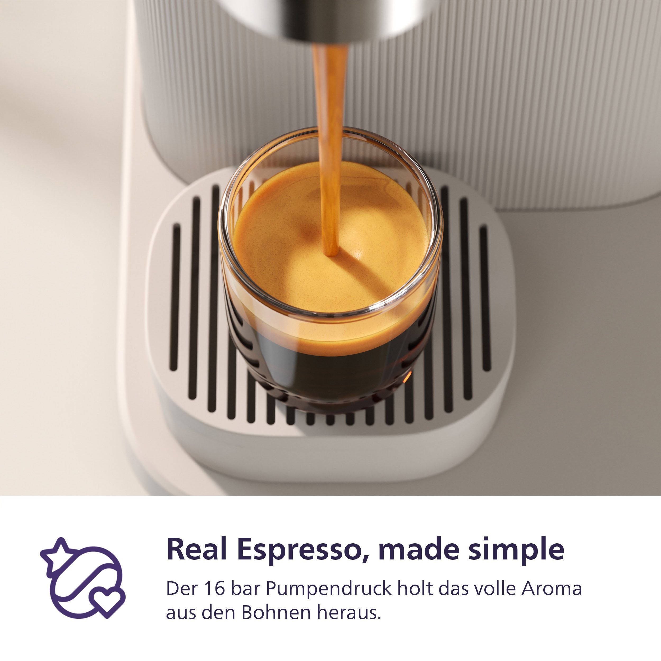 PHILIPS baristina Espressomaschine BAR308/00 mit Mahlwerk für ganze Bohnen, Milchaufschäumer inkl., 16 bar Pumpendruck, Naturweiß – Bild 5 von 5