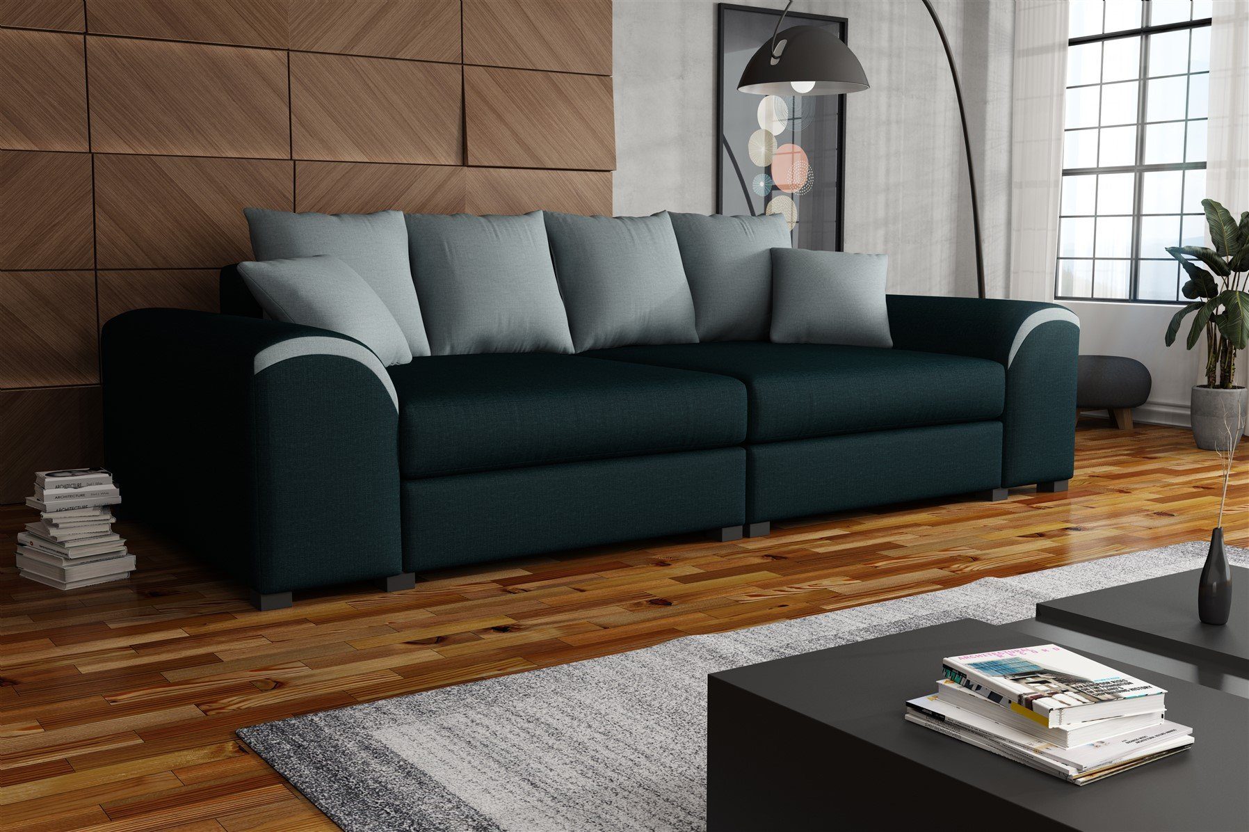 Fun Möbel Big-Sofa Big Sofa Couchgarnitur WELLS Megasofa in Stoff, inkl. Zierkissen