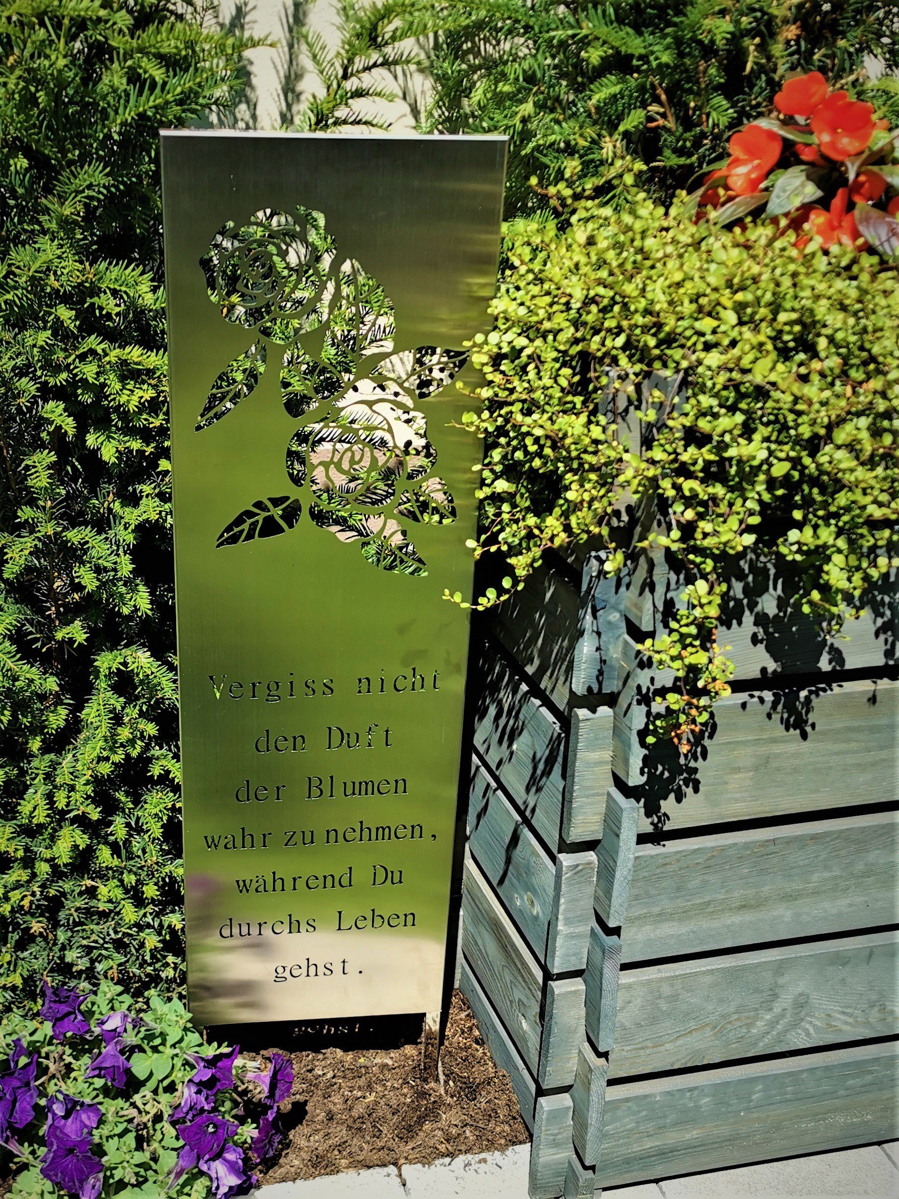 Jürgen Bocker Garten-Ambiente Gartenstecker cm Edelstahl Schilder Beetstecker 120 aus Gartenstecker gebürstet matt Tafel "Blume"