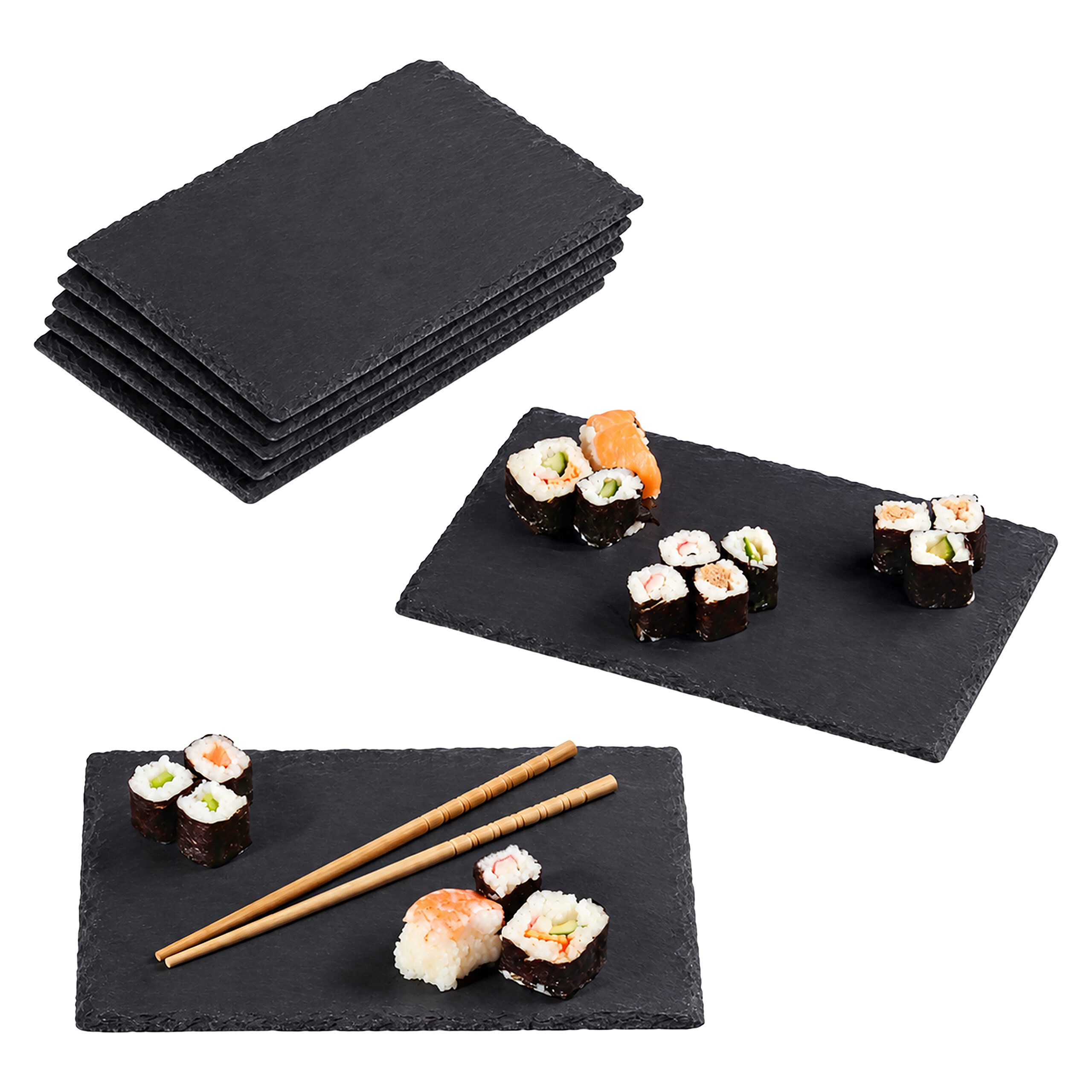 relaxdays Glasuntersetzer Schieferplatte 6er Set, Zubehör für Tafelkreide, 6-tlg., 26 x 16 cm