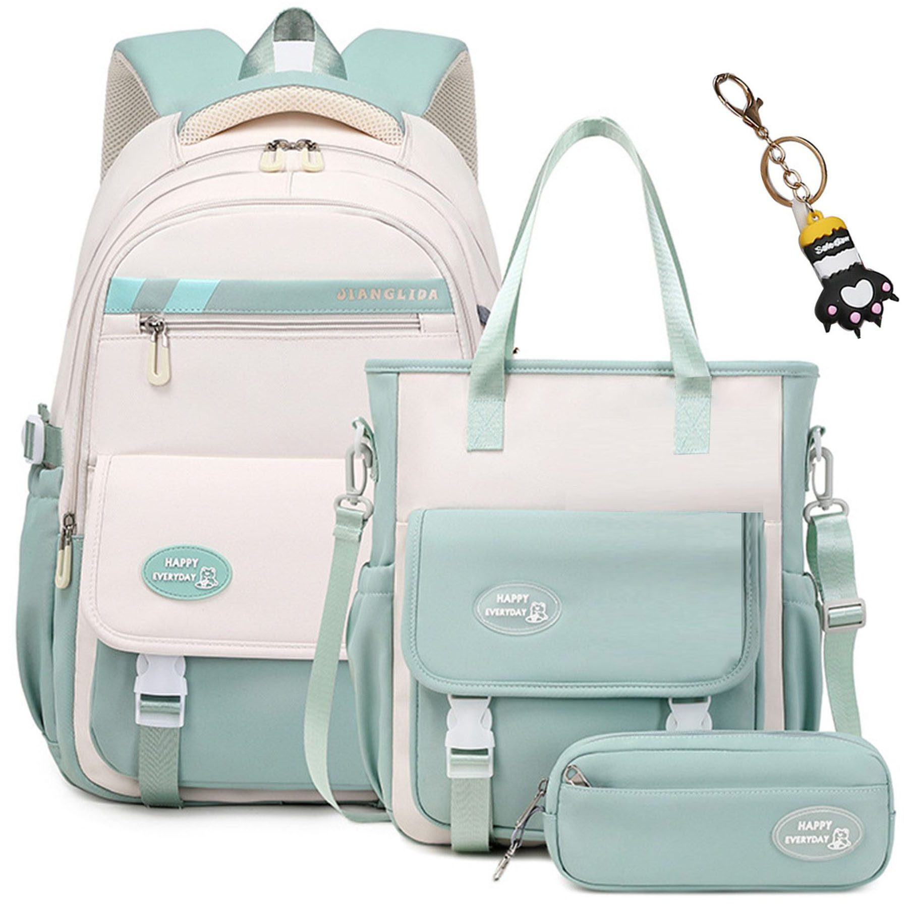 Mutig Schulrucksack Schulrucksack Teenager,Schulranzen-Set 3-teilig,große Kapazität (Wasserdicht Schulranzen,Unisex Geeignet für Mittelstufe-Universität, Mit Anhänger für jugendliche zum Schulbesuch,Einkaufen,Camping usw), Mit ergonomischem Design zur Entlastung von Schultern und Rücken