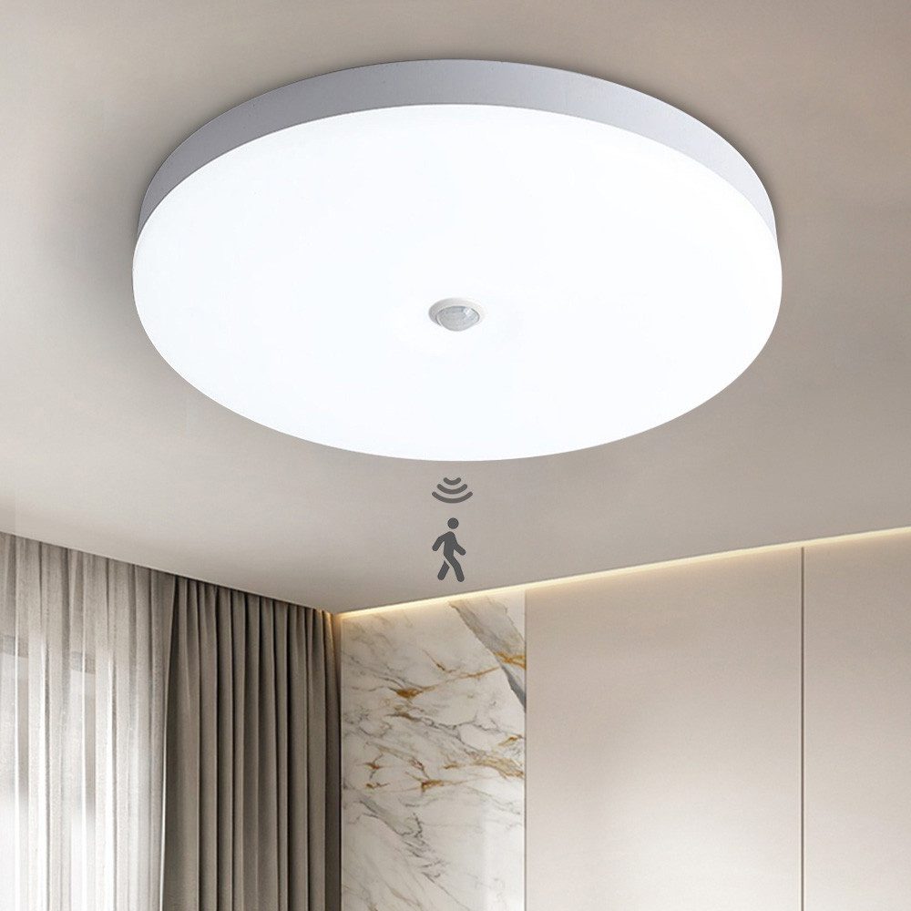 Rosnek Deckenleuchte LED Deckenleuchte rund, flach, mit Bewegungsmelder, kabelgebunden, 6000K kaltweiß, dünn, Weiß, für Küche, Bad, Garage, Flur & Wohnraum