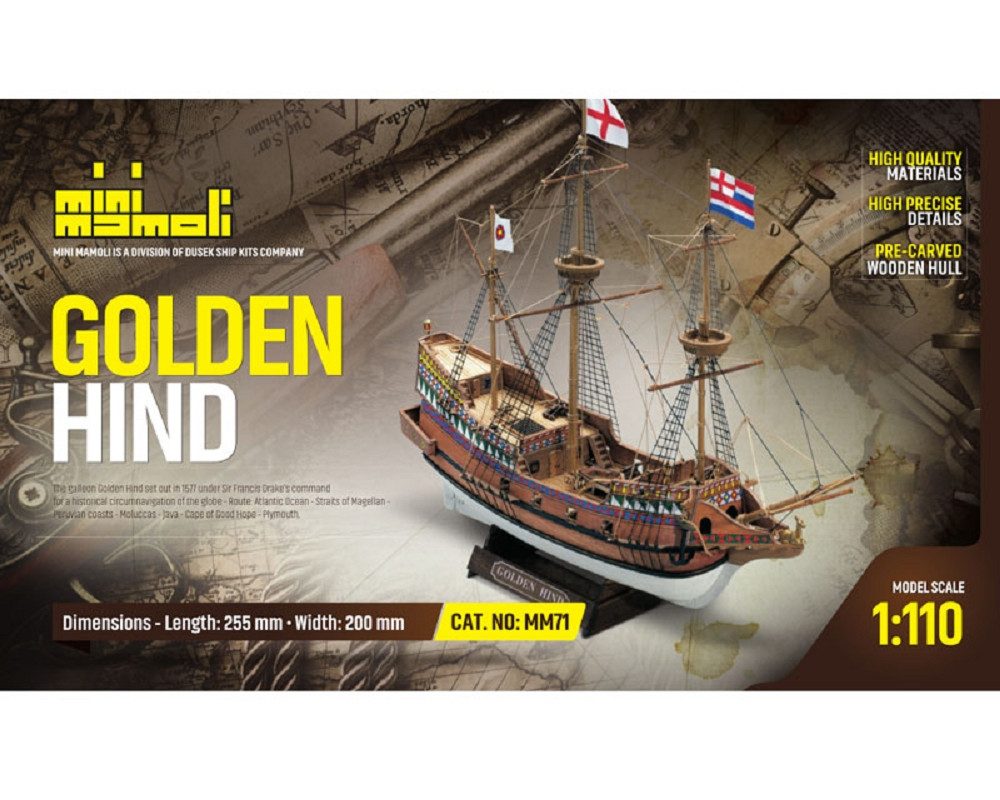 Krick Modellbausatz Mini Mamoli Schiff Golden Hind 1:110 Holz Bausatz