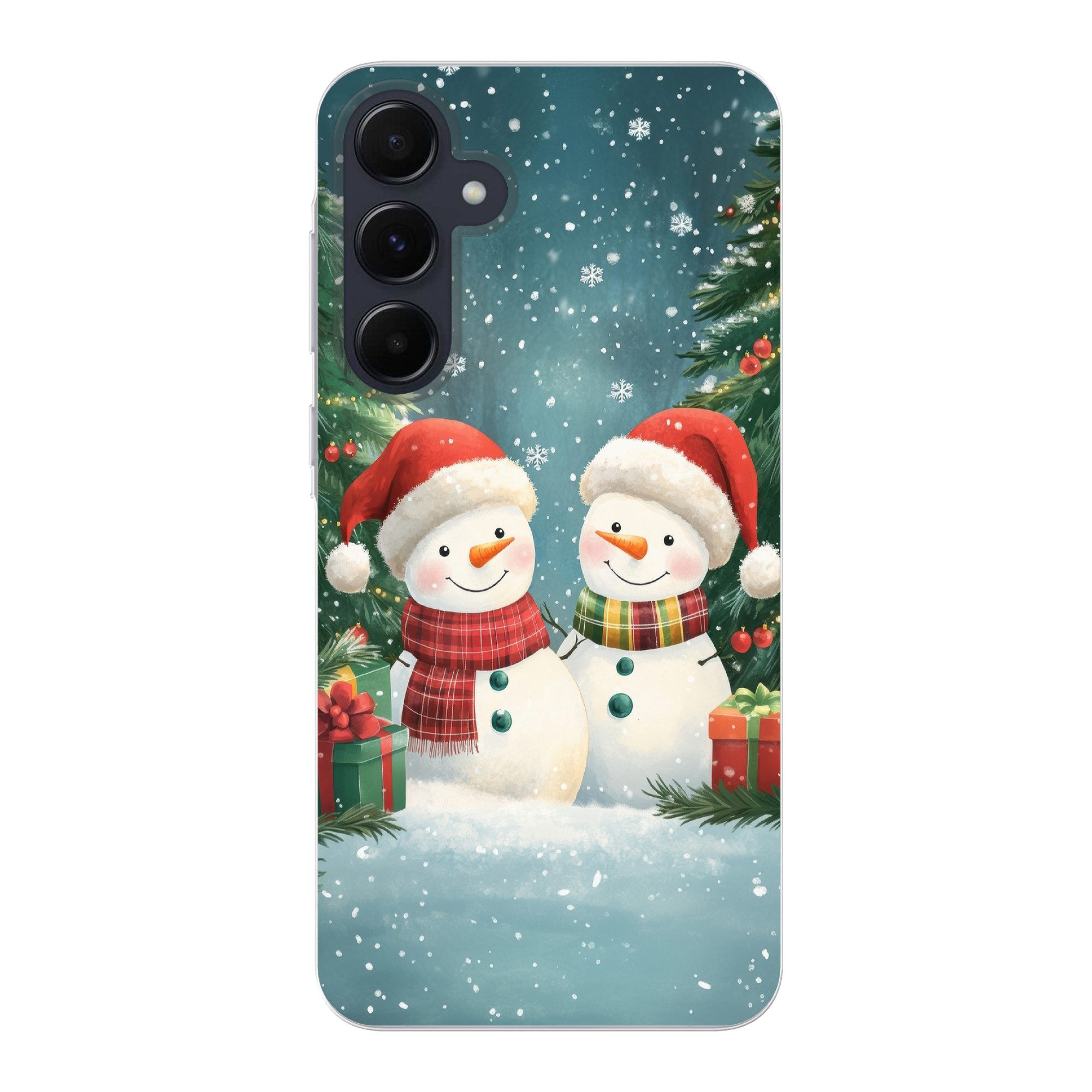 MuchoWow Handyhülle für Samsung Galaxy A55 Schneemann - Weihnachtsschnee - Grün - Rot, Phone Case, Silikon, Schutzhülle Dünn