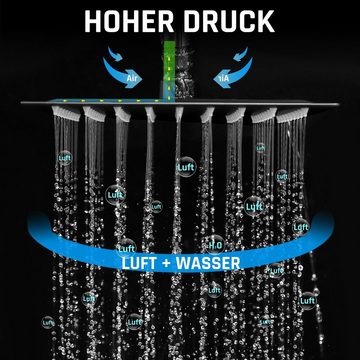 iscooter Duschsystem mit Thermostat Duscharmatur Edelstahl Regendusche mit Armatur Duschset, 2 Strahlart(en), inkl. Handbrause, Kopfbrause 20 x 20 cm, Verstellbarer Duschstange