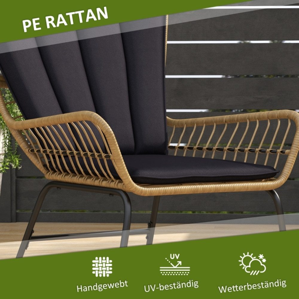 OKWISH Sitzgruppe 3-tlg. 50x50x40 cm aus Rattan mit 2 Stühlen, Beistelltisch & Kissen, (Set, 3-tlg., 2‑Personen-Garnitur mit Glasplatte für den täglichen Gebrauch), Gartenmöbel-Set für Terrasse, Balkon & kleine Außenbereiche
