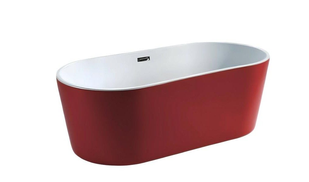 Xlmoebel Badewanne XLMOEBEL Acrylwanne oval rot freistehend mit zentralem Ablauf, Made in Europa
