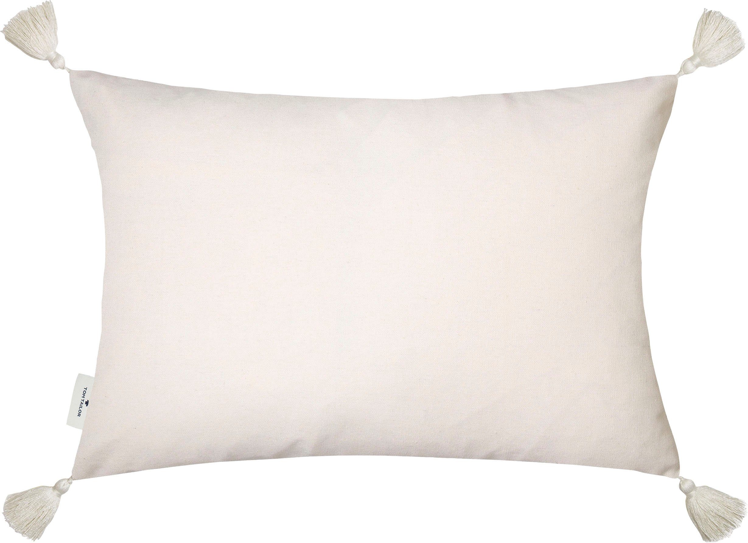 TOM TAILOR HOME Dekokissen Fluffy Stripe, Rautenmotiv und Quasten, Kissenhülle ohne Füllung, 1 Stück