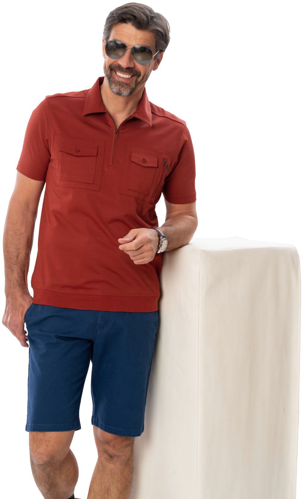 HENSON&HENSON Kurzarmshirt ausgezeichnete Passform durch Rippenbund am Saum