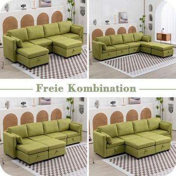 JOIVI Ecksofa soft U-förmigen Sofa, Liegesofa, Ecksofa, Schlafsofa mit Sitzkissen, mit Lagerung, lässig Spleißen kann Doppelbett Sofa verwenden, Armlehnen faltbar Leinengewebe, extra breite Liegesofa für Wohnzimmer