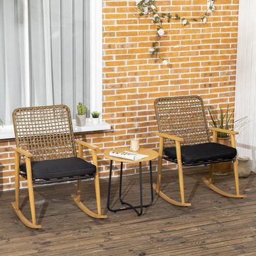 Outsunny Sitzgruppe 3-tlg. Gartenmöbelset mit Sitzauflagen in Rattanoptik, (Set, 3-tlg., Gartenmöbel-Set), 1 Tisch mit 2 Stühlen
