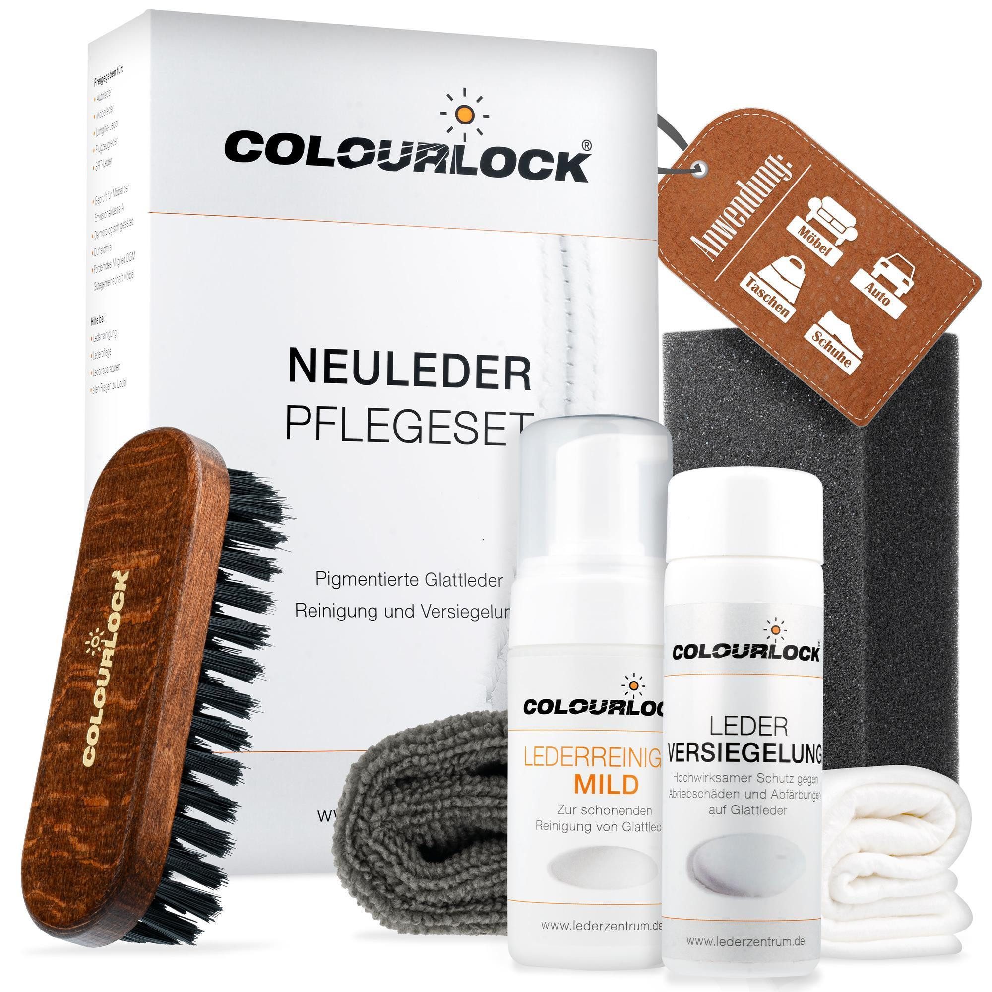 autopflege Colourlock Lederpflege Sets Lederpflegeset (6 St), Lederreiniger, Versiegelung, Bürste, Schwamm, Tücher