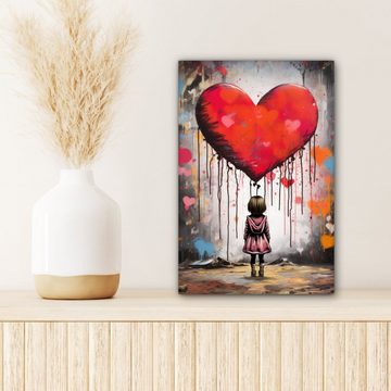 OneMillionCanvasses® Leinwandbild Mädchen - Herz - Graffiti - Kunst - Rot, (1 St), Leinwandbild fertig bespannt inkl. Zackenaufhänger, Gemälde, 20x30 cm