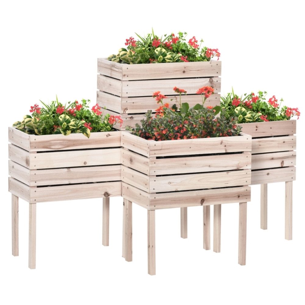 CHICFURN Hochbeet Blumenkasten Pflanzenkasten aus Massivholz (Packung, 4 St., Wetterbeständig für Garten, Balkon oder Terrasse), Natur, 50 × 30 × 60 cm
