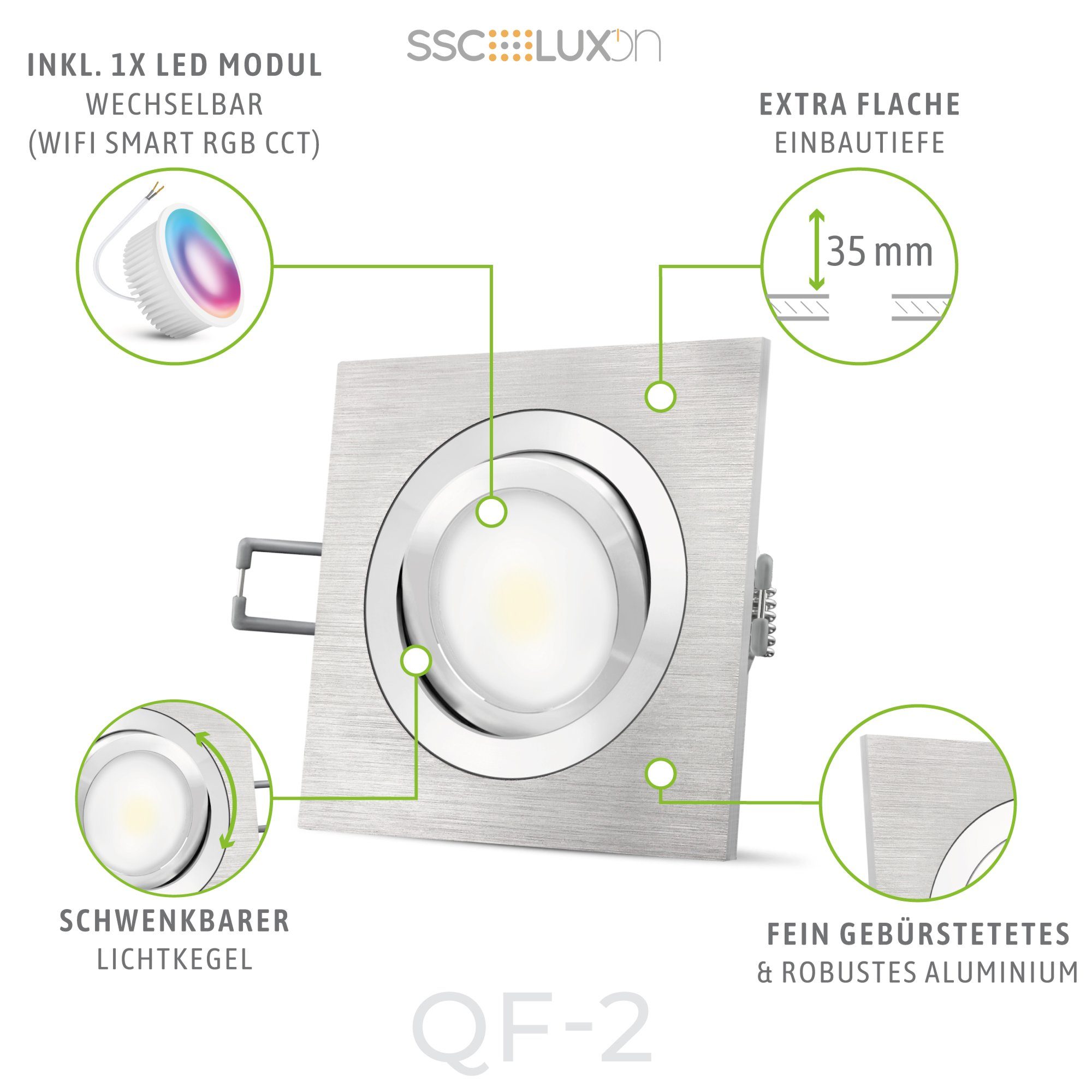 SSC-LUXon LED 5W, QF-2 flach dimmbar Einbaustrahler WiFi Einbauspot & LED mit schwenkbar RGB RGB