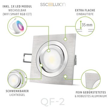 SSC-LUXon LED Einbaustrahler QF-2 Einbauspot flach & schwenkbar mit RGB WiFi LED dimmbar 4W, Warmweiß bis Tageslicht
