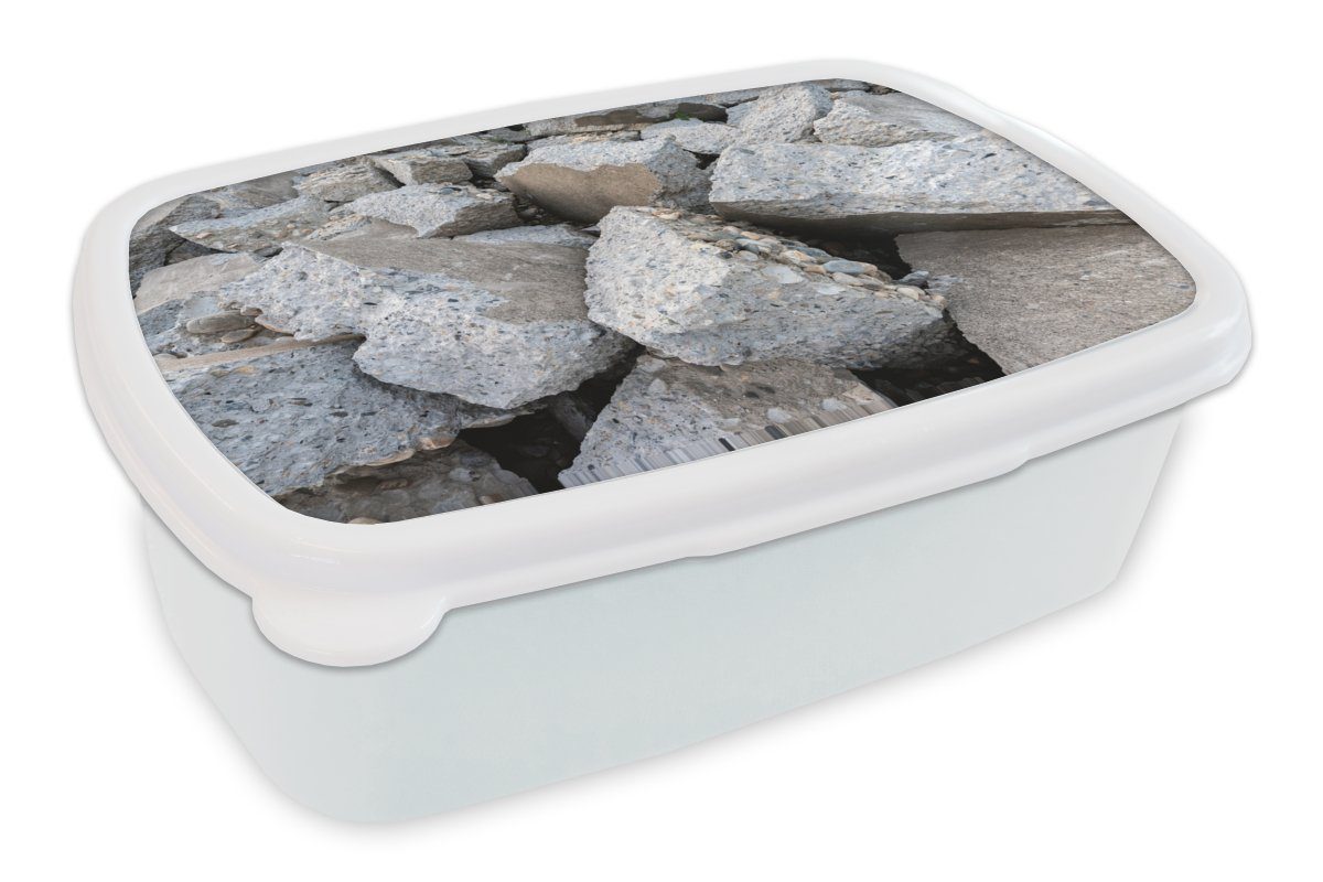 MuchoWow Lunchbox Beton - Steine, Kunststoff, (2-tlg), Brotbox für Kinder und Erwachsene, Brotdose, für Jungs und Mädchen weiß | Lunchboxen