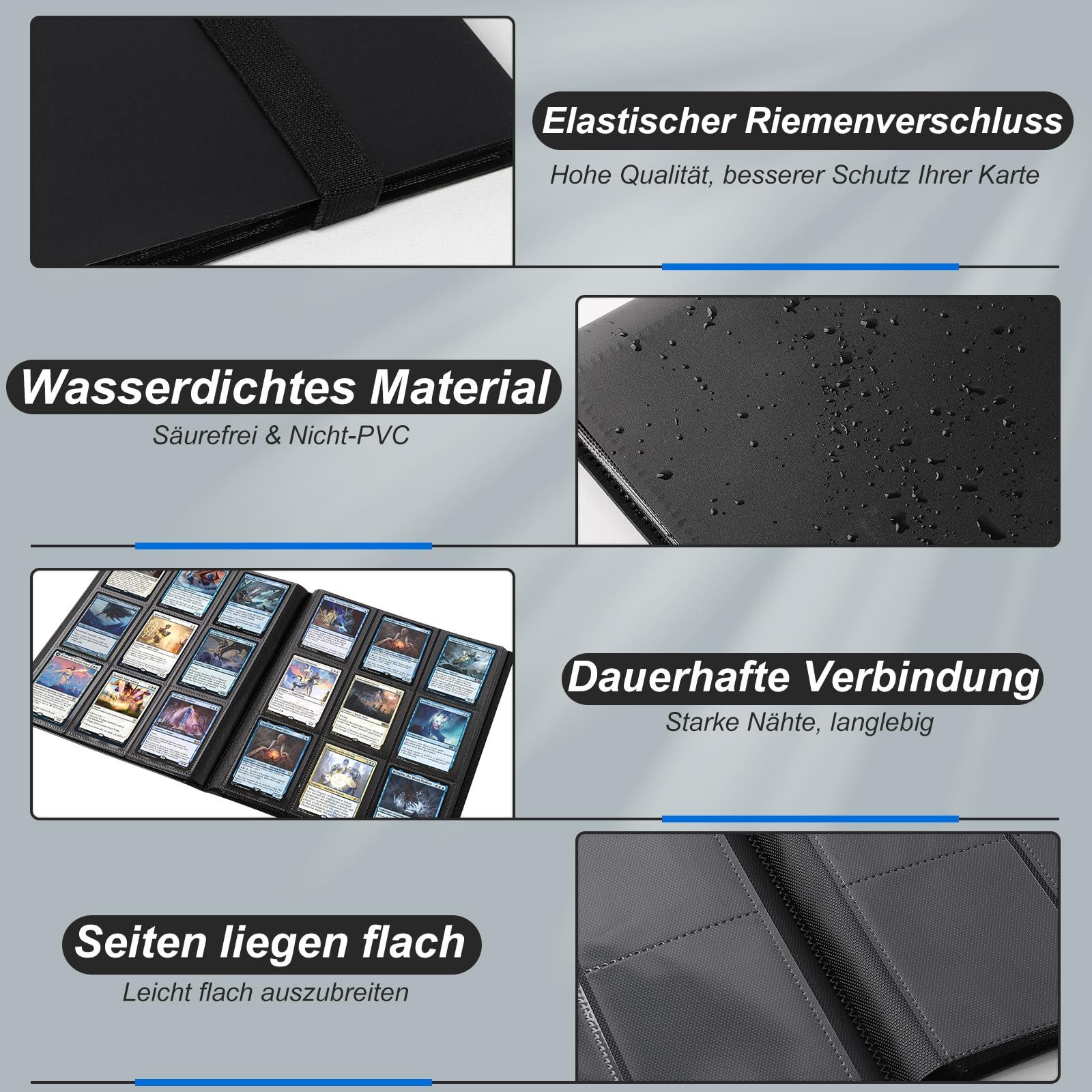CLTYQ Sammelkarte Sammelalbum Karten 360 Seitentaschen groß Sammelkarten Album, Sammelheft für Sammelkarten, Ordner Geschenk für Kinder (Schwarz)