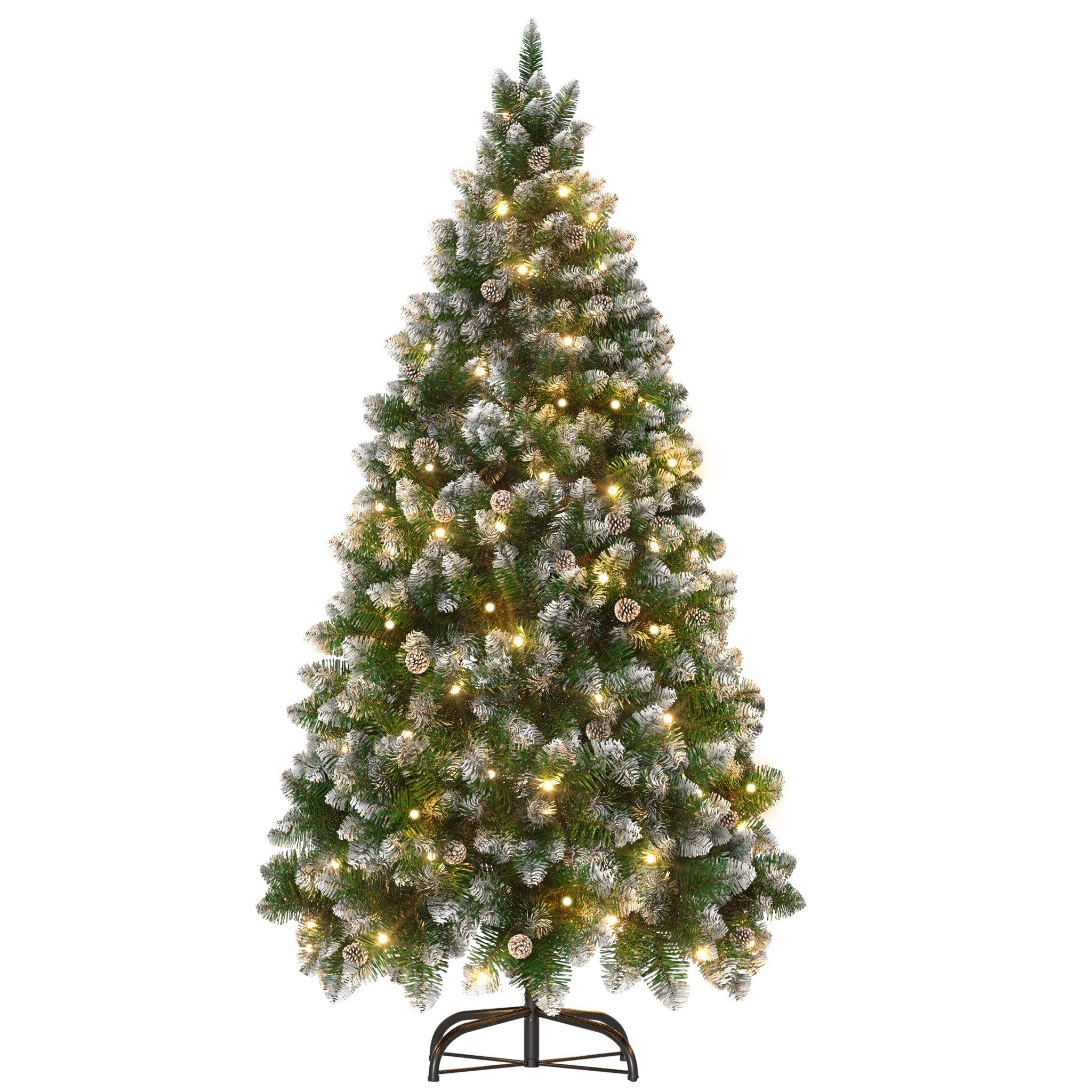 FIVMEN Künstlicher Weihnachtsbaum Tannenbaum mit Beleuchtung LED warm-weiß inkl. Metallständer, Künstlicher Tannenbaum mit Schnee-Effekt, …
