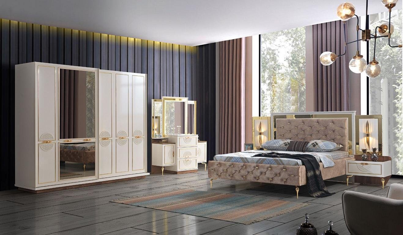 JVmoebel Schlafzimmer-Set Schlafzimmer Bett Einrichtung Luxus Polster Betten braun Modern, (4-St)