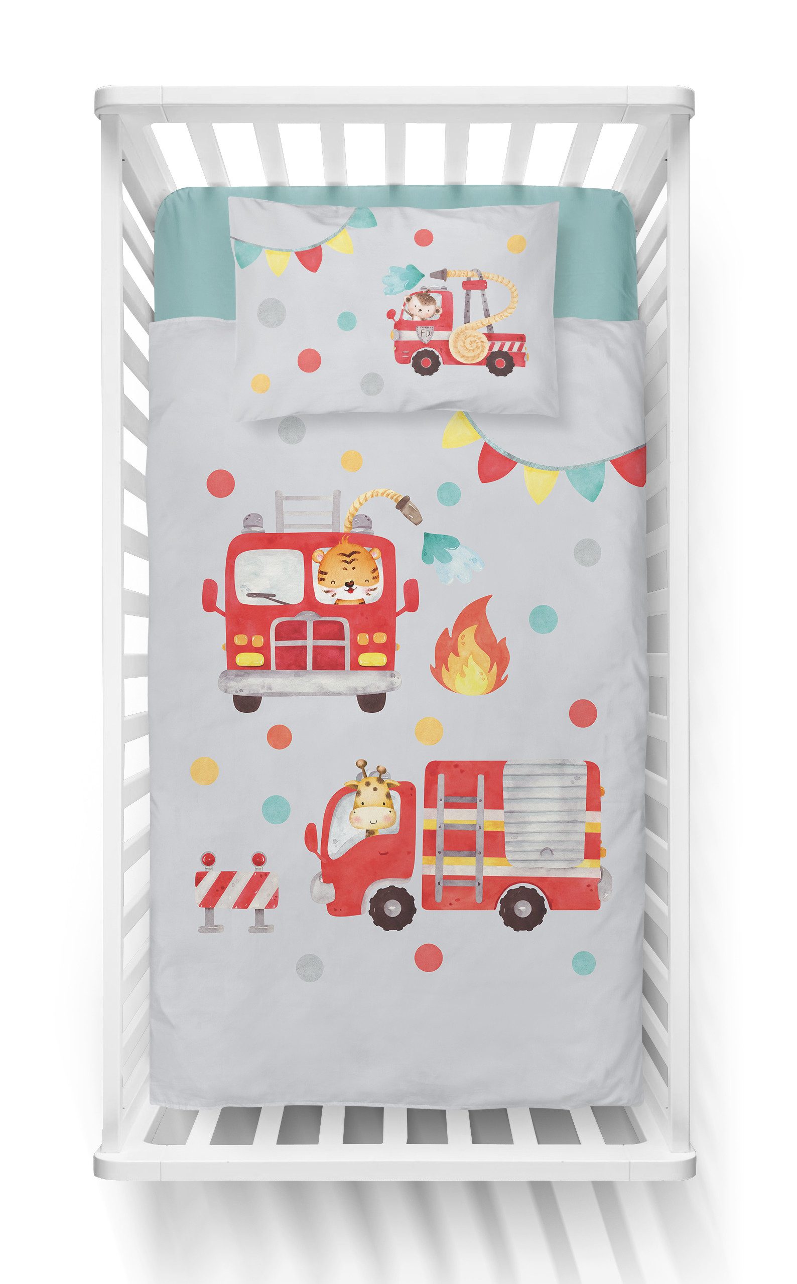Detexpol Babybettwäsche Set Feuerwehr 2tlg. 50% Vsikose/50% Baumwolle 100x135 cm, 40x60 cm, Baumwolle, 2 teilig