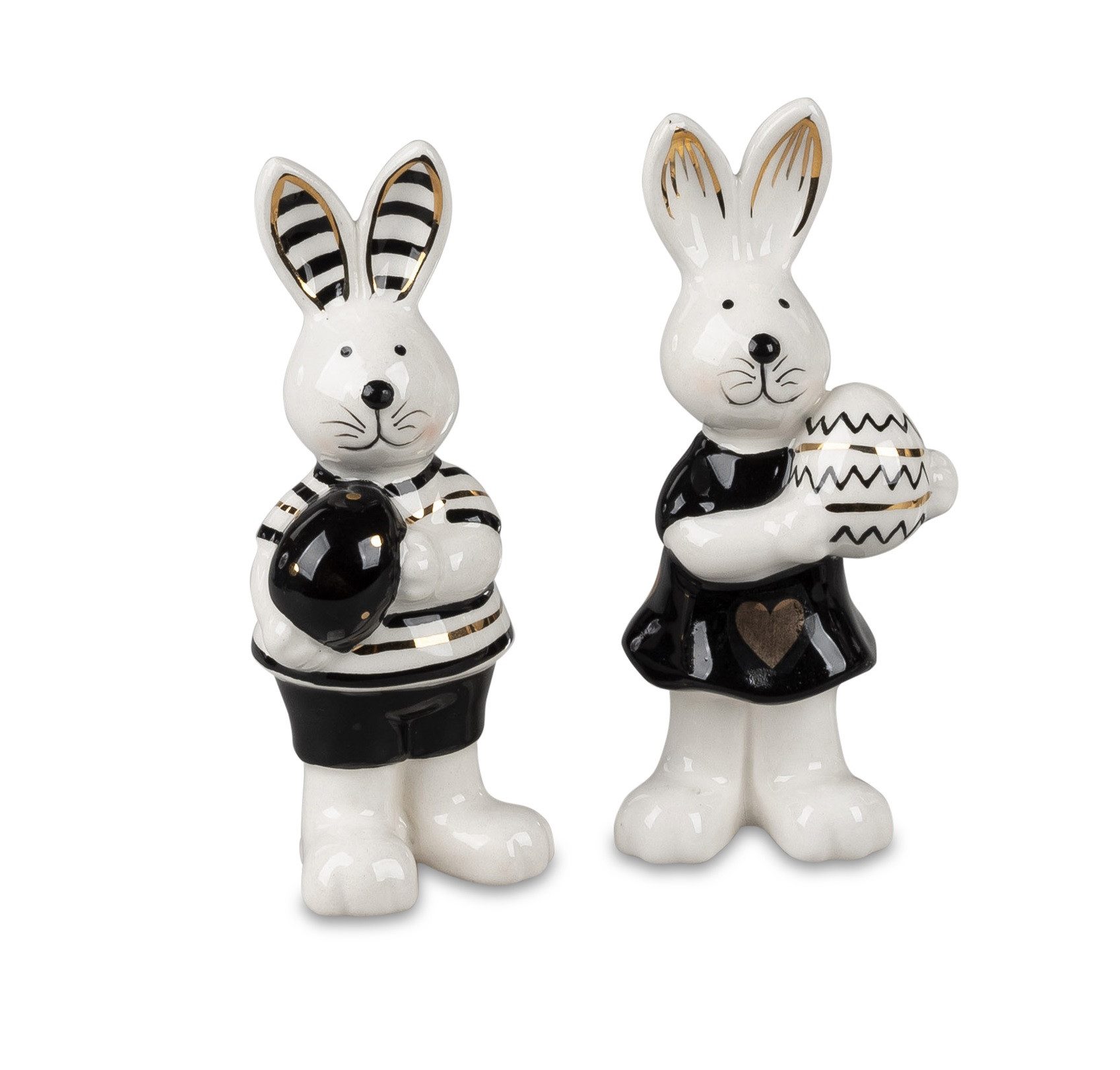Osterhase 2er Set Osterhase Osterhasen Steingut schwarz-weissem Dekor