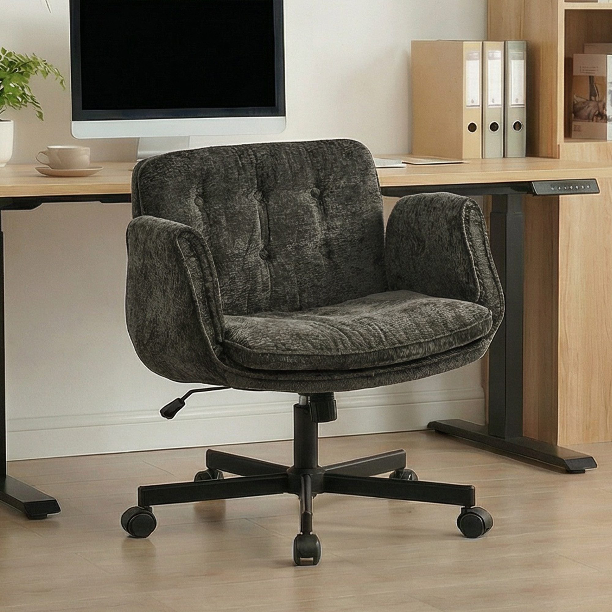 Leawin Drehstuhl Ergonomischer Drehstuhl aus Chenille mit breitem Sitz