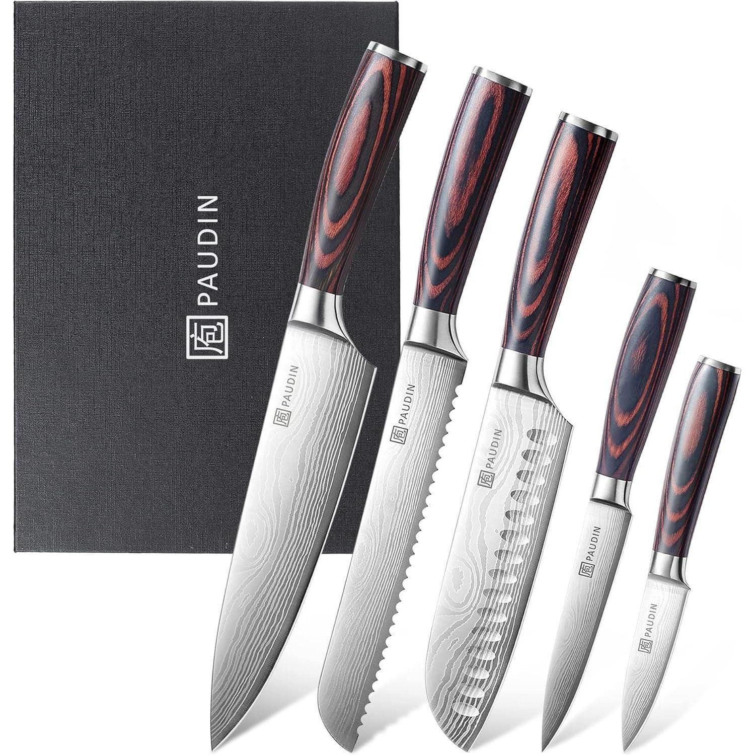 LuxusKollektion Messer-Set Premium Messerset Küchenmesser Set 5 tlg Carbon Edelstahl