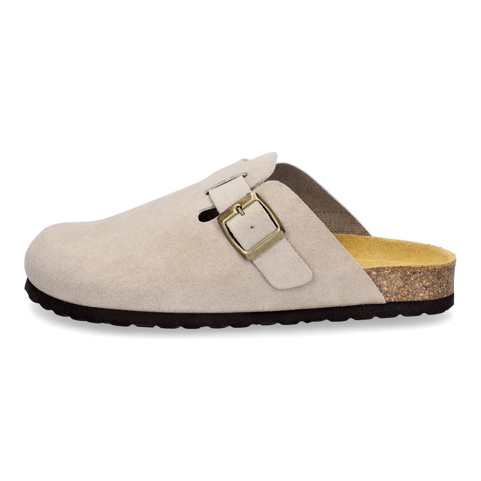 MIDS MONTY Damen Pantolette beige mit Velourleder & Rauleder-Fußbett, Komfort-Clog – Bild 2 von 5