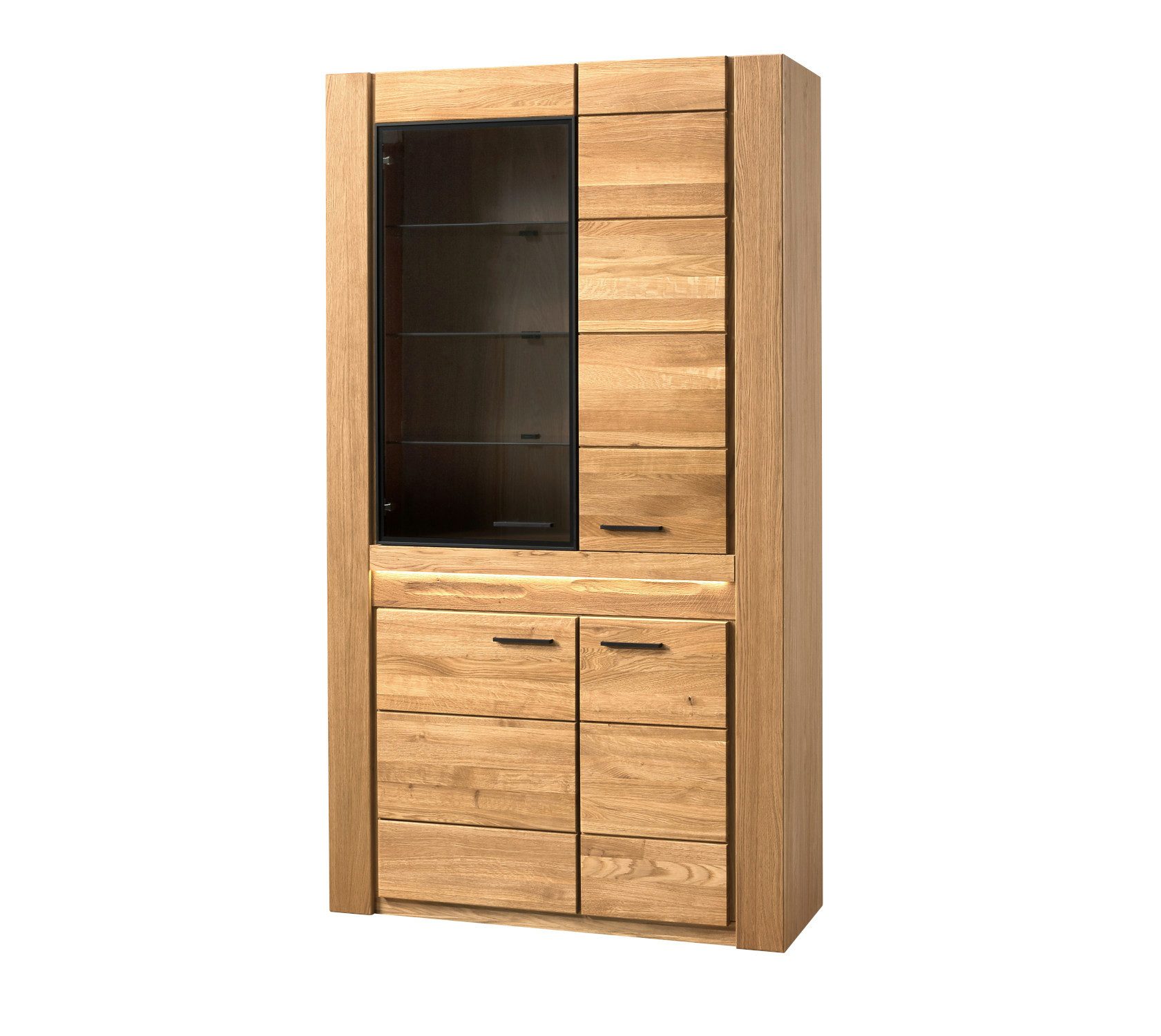 Empinio24 Standvitrine Volo Vitrinenschrank Eiche teil-massiv, 110 cm breit, mit 4 Türen